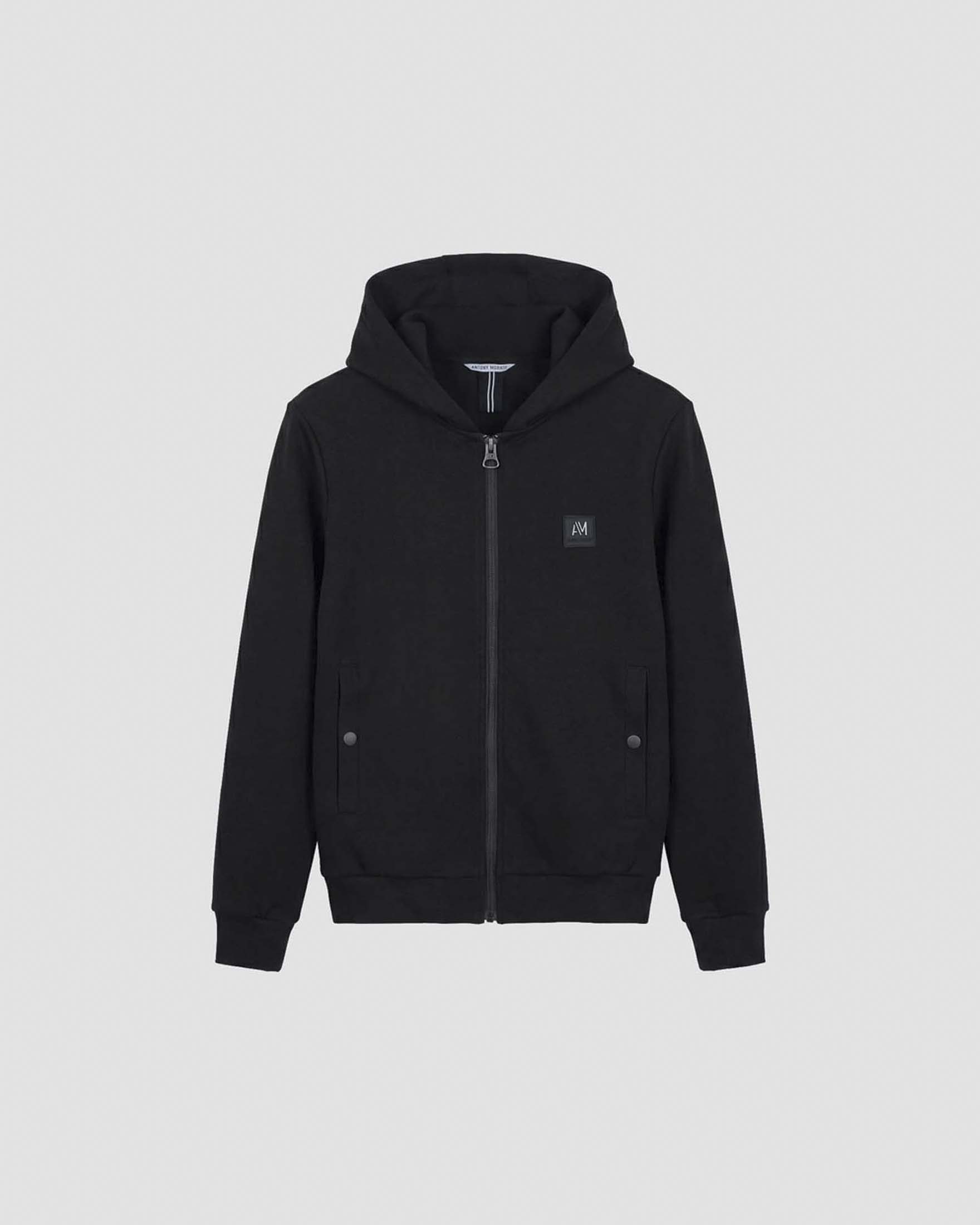 Felpa nera Antony Morato in misto cotone con cappuccio e zip