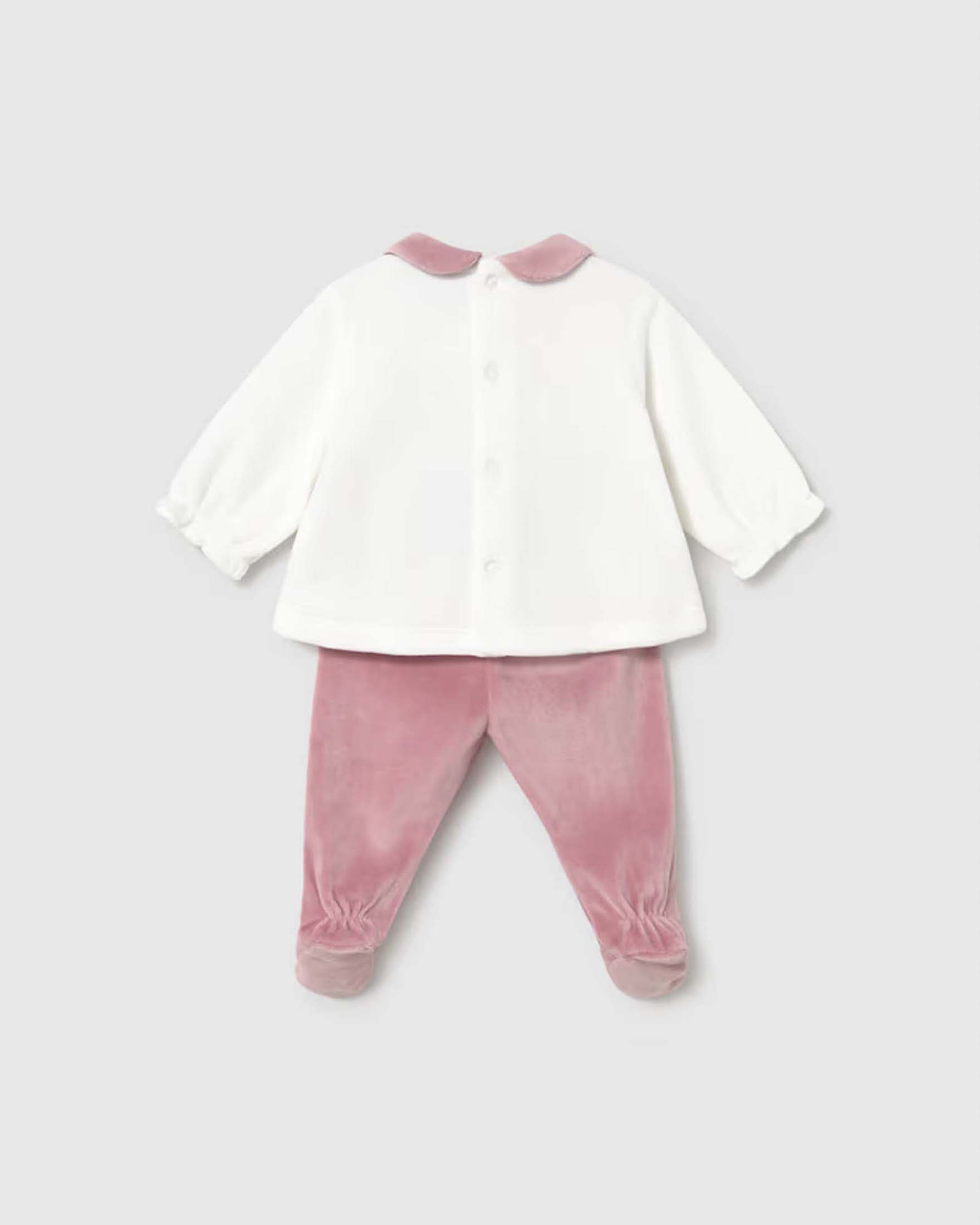 Completo Mayoral bianco e rosa in misto cotone con ricamo orsetto image
