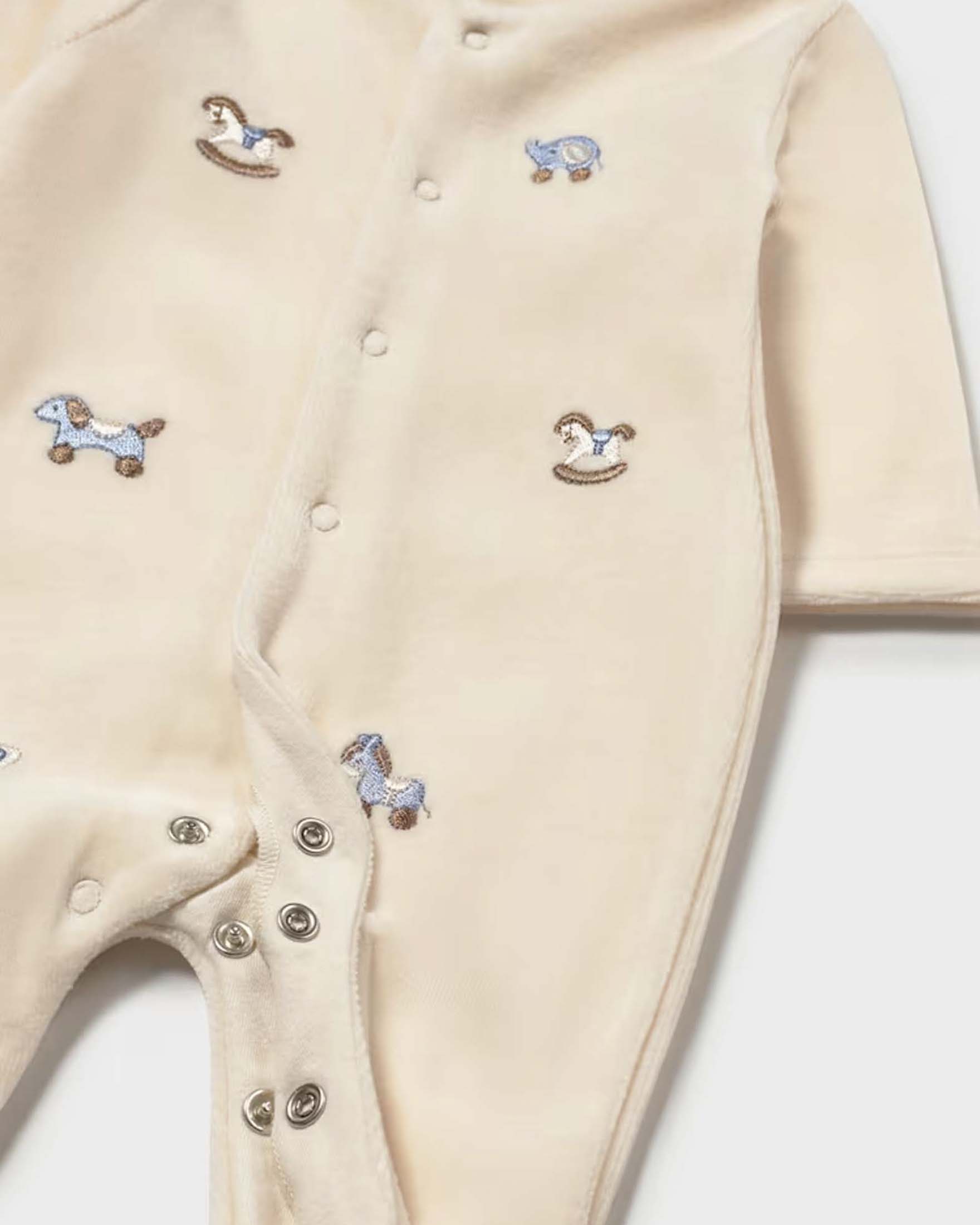 Tutina Mayoral beige in misto cotone con ricami di piccoli animali