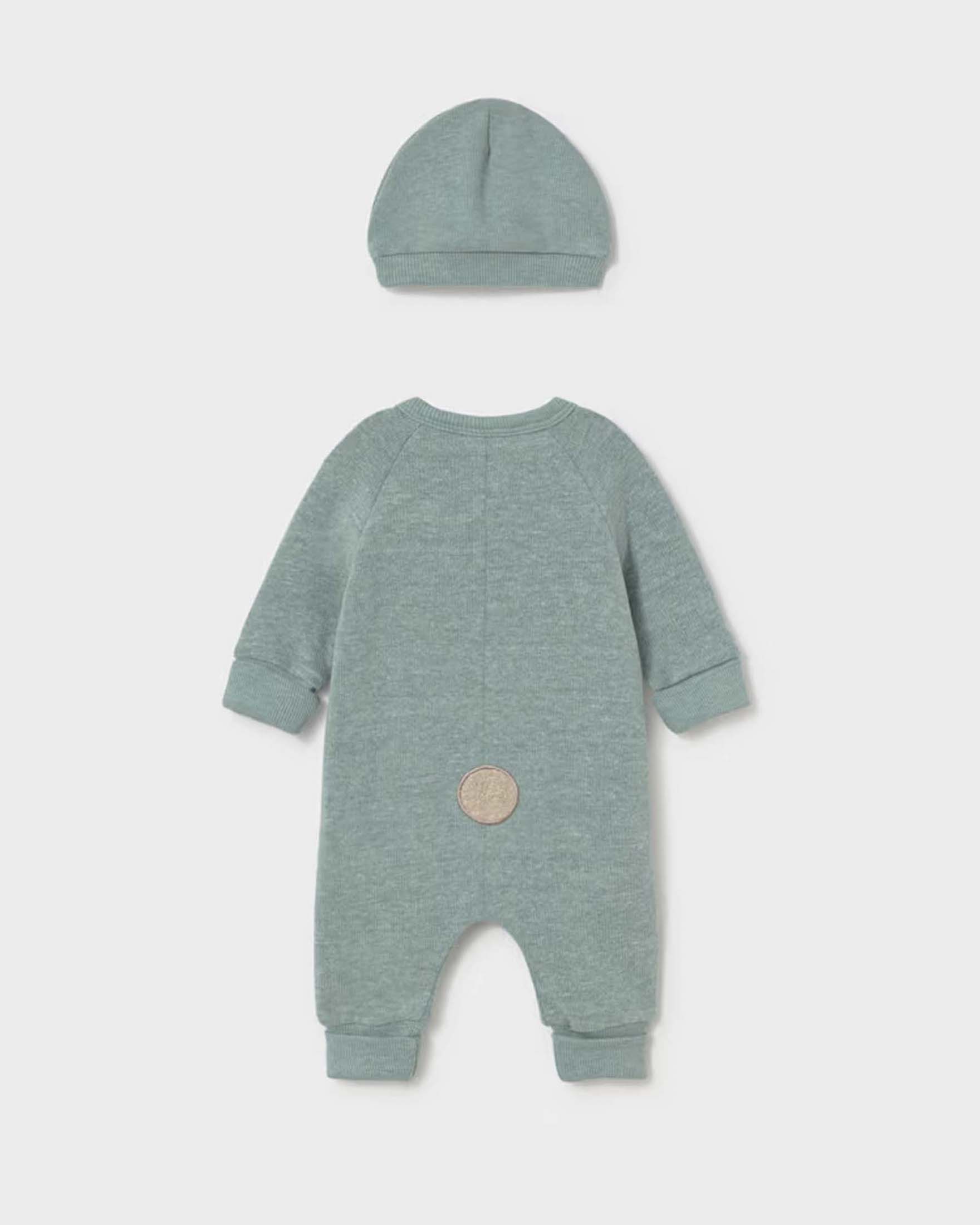Tutina e cappello Mayoral verde acqua in misto cotone con applicazione orso image