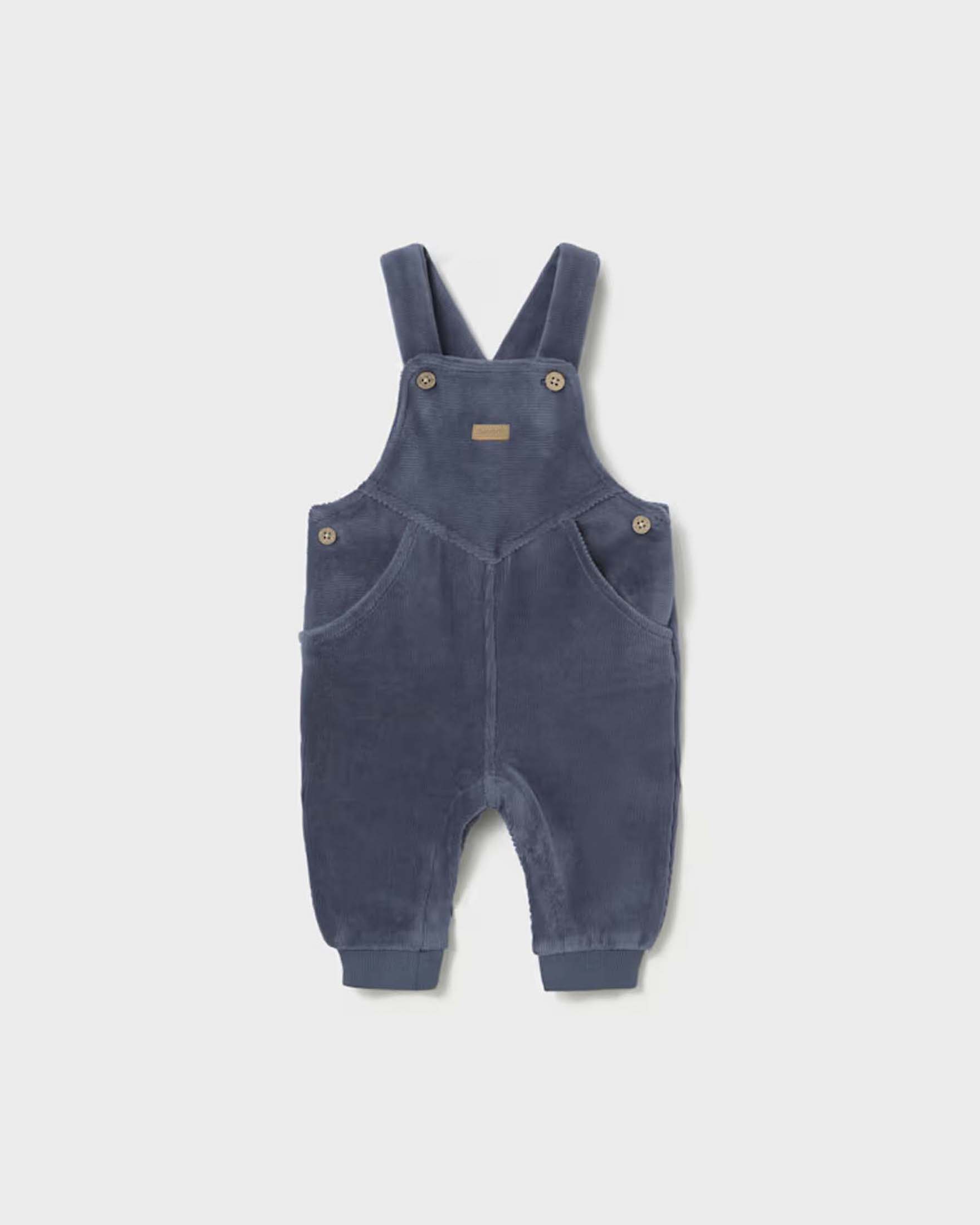 Salopette Mayoral blu in velluto a coste di misto cotone con patch logo