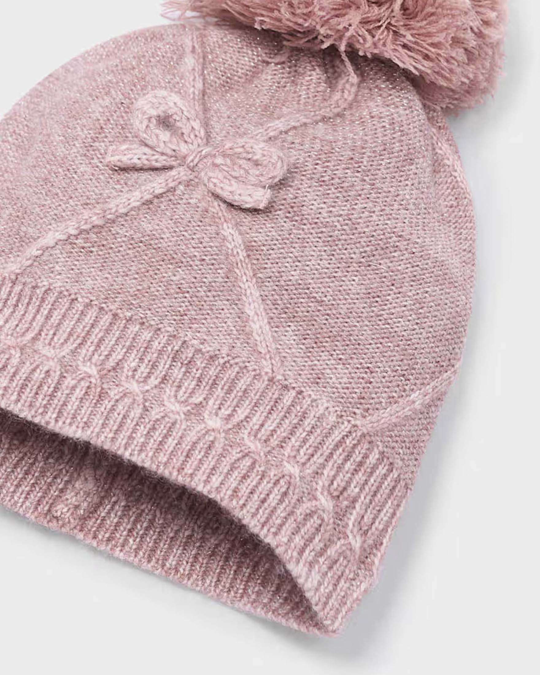 Set berretto e scaldacollo Mayoral rosa in misto viscosa con pompon e fiocchi image