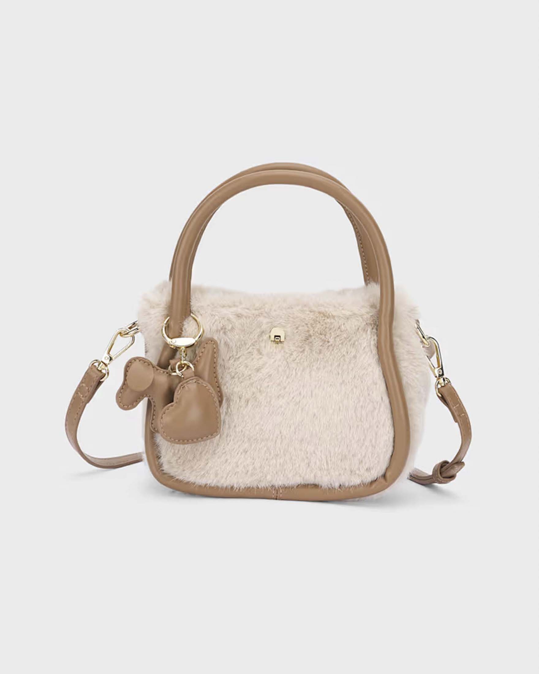 Borsa a mano Mayoral beige in ecopelliccia con dettagli in similpelle