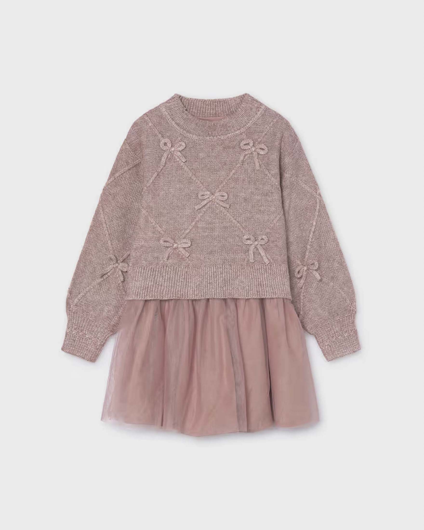 Abito Mayoral rosa in maglia misto viscosa con gonna in tulle