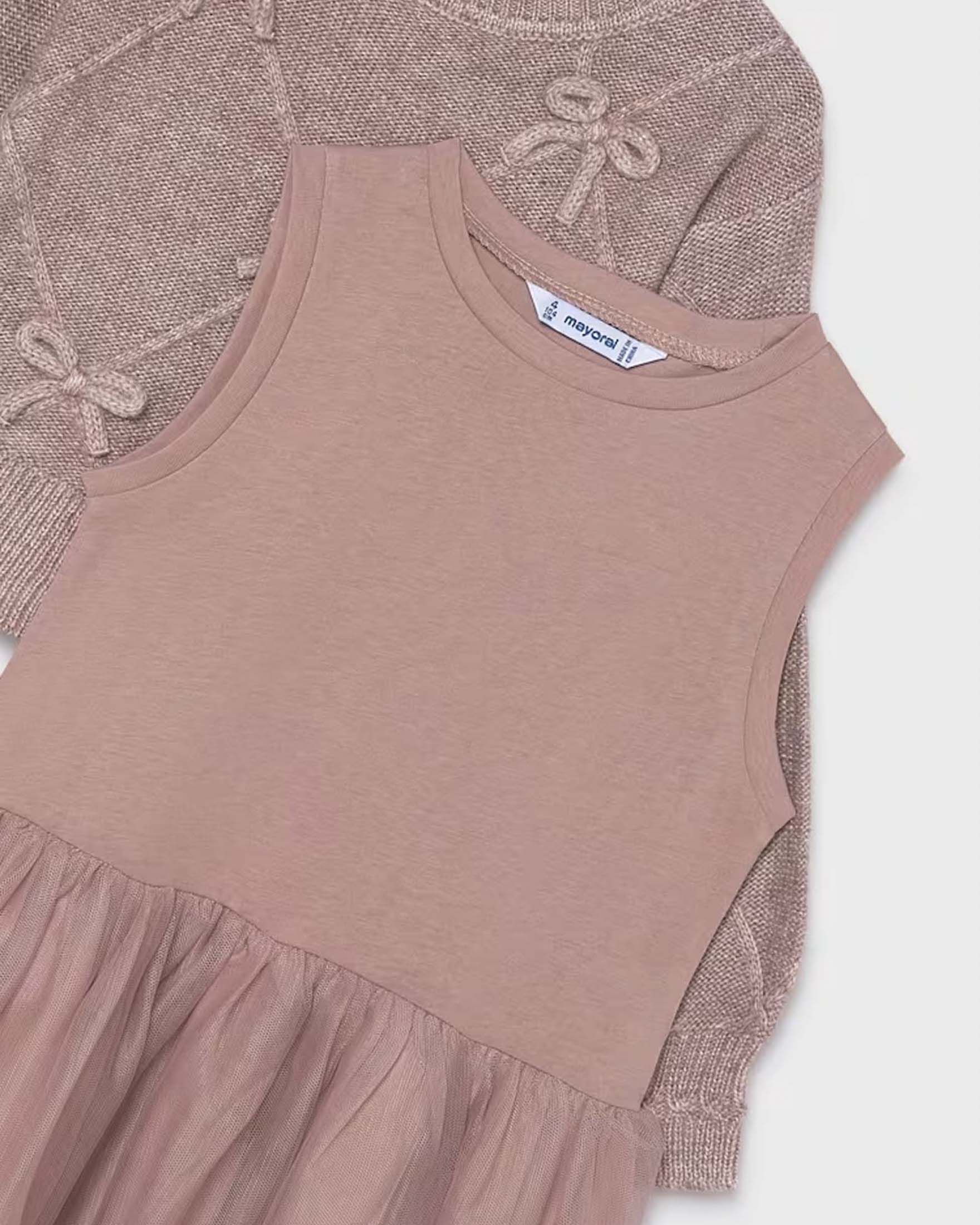 Abito Mayoral rosa in maglia misto viscosa con gonna in tulle image