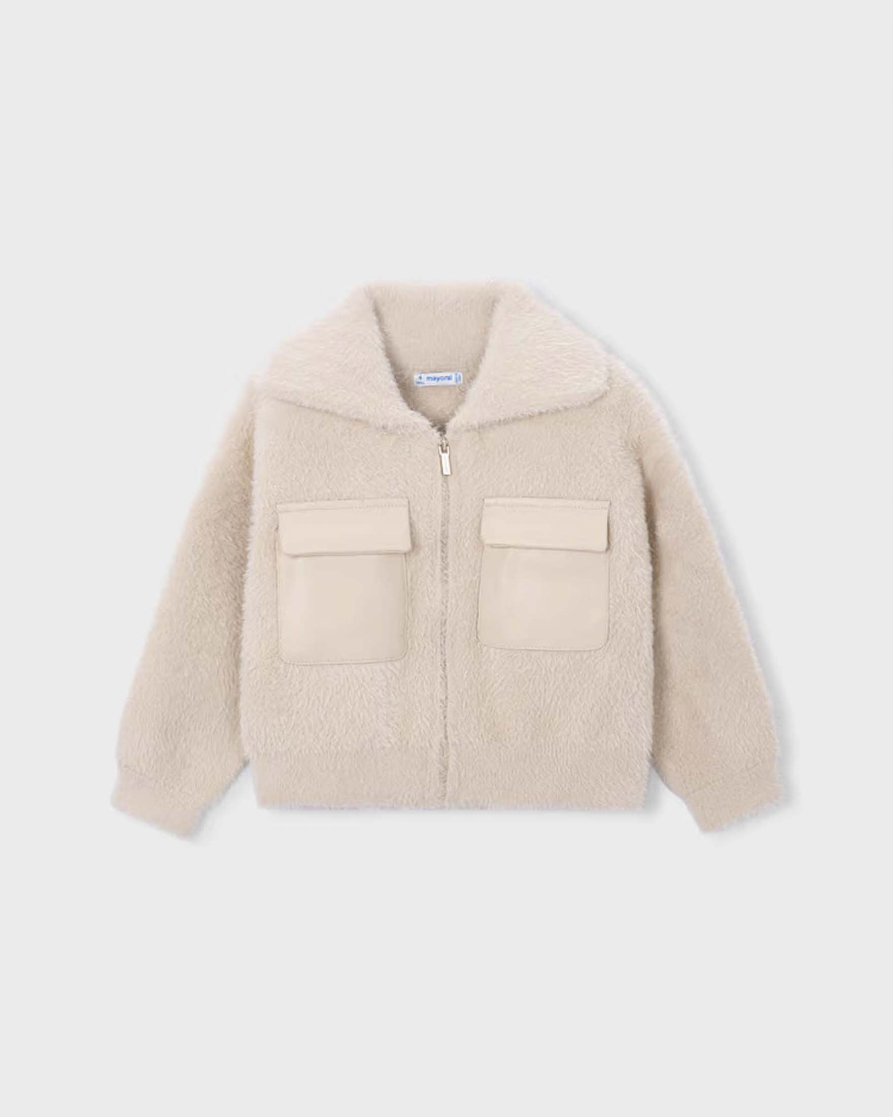 Giacca Mayoral beige in misto poliammide effetto peluche con zip image