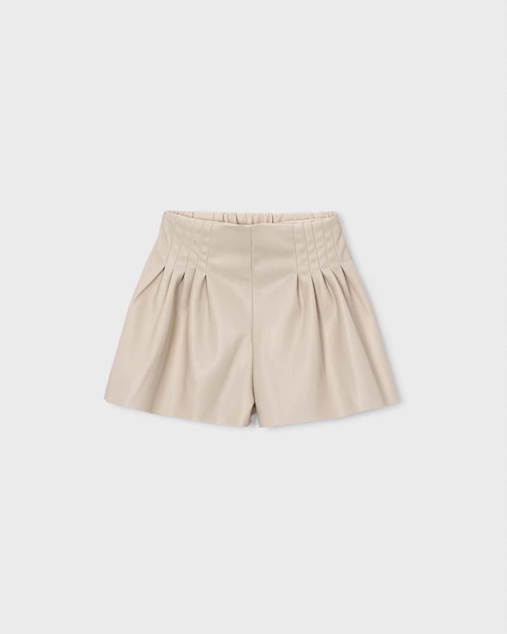 Gonna pantalone Mayoral beige in similpelle a vita alta con pieghe