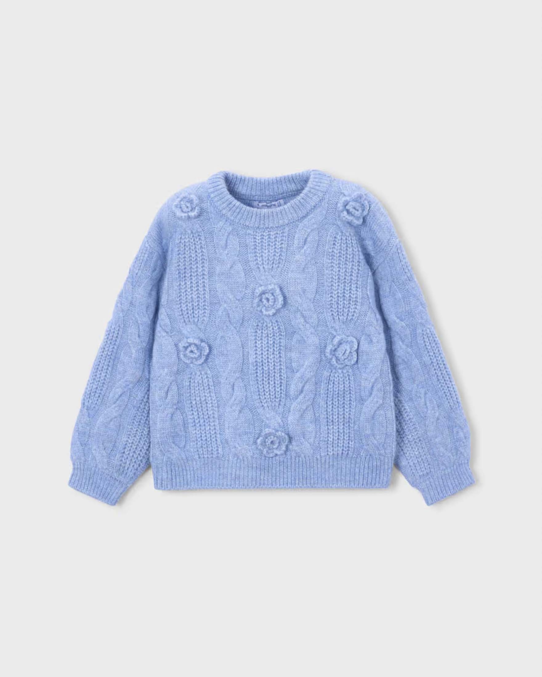 Maglione Mayoral azzurro in misto acrilico con applicazioni a fiore