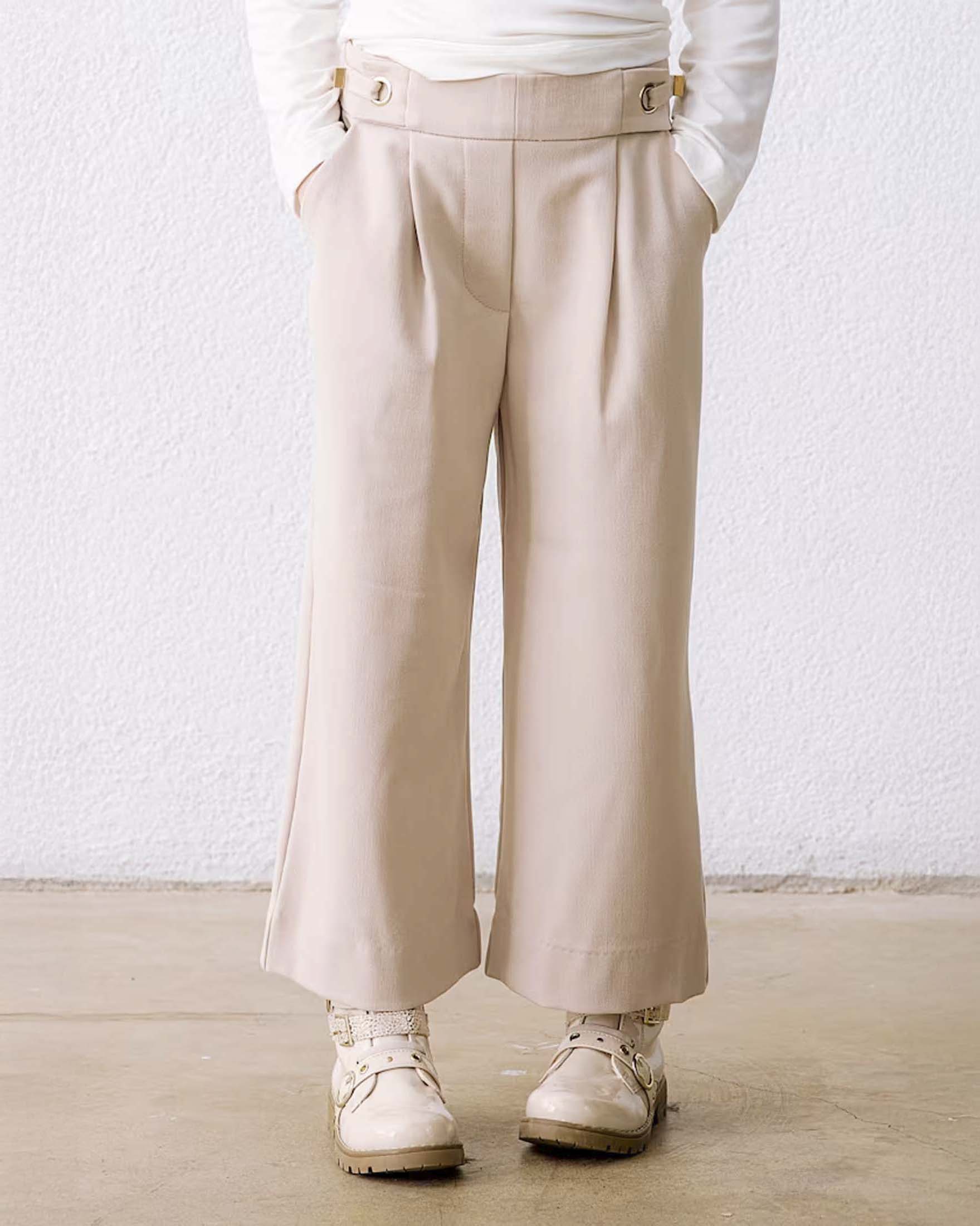 Pantaloni ampi Mayoral beige in misto viscosa con pinces