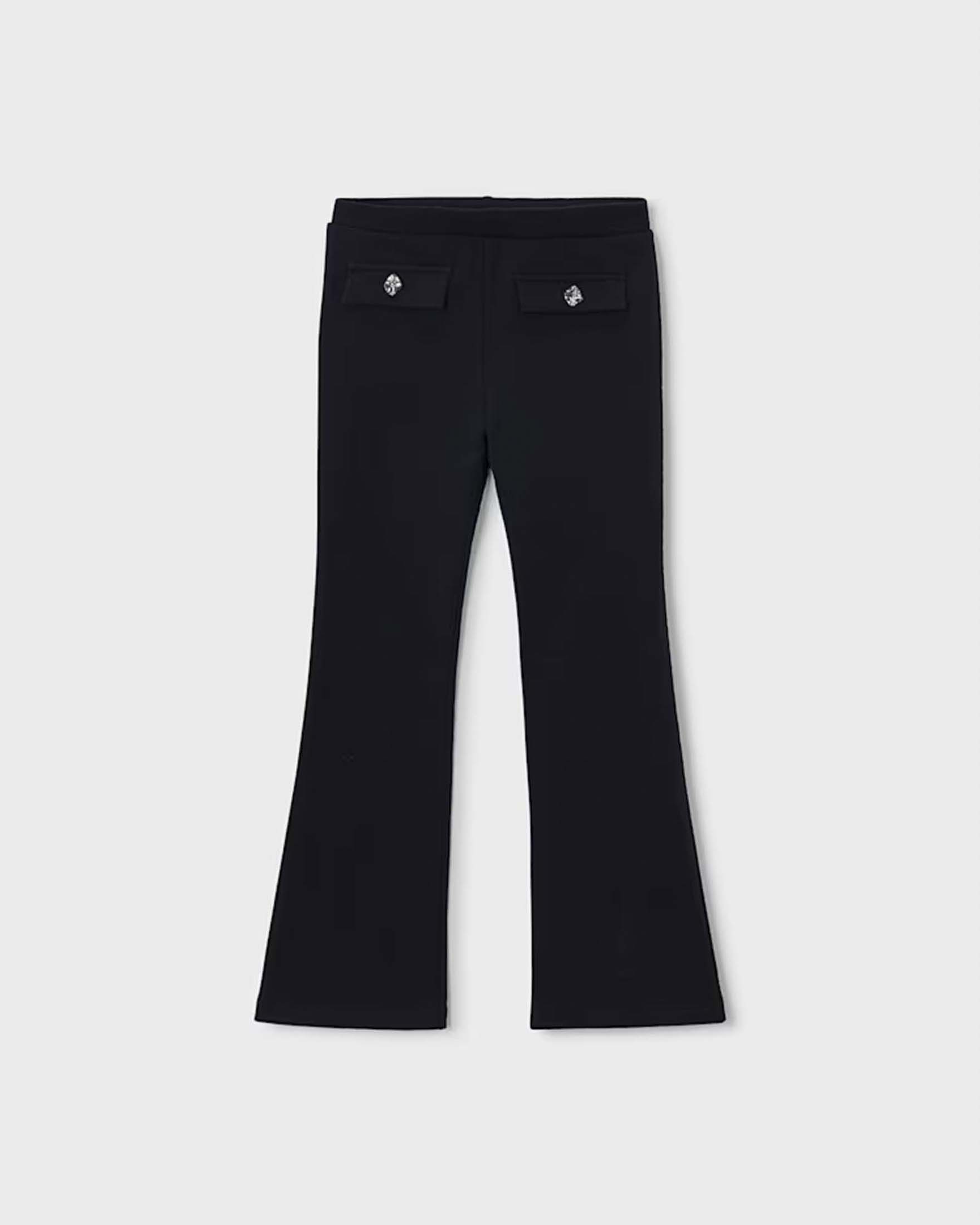 Pantaloni a zampa Mayoral neri in misto cotone con bottoni decorativi image
