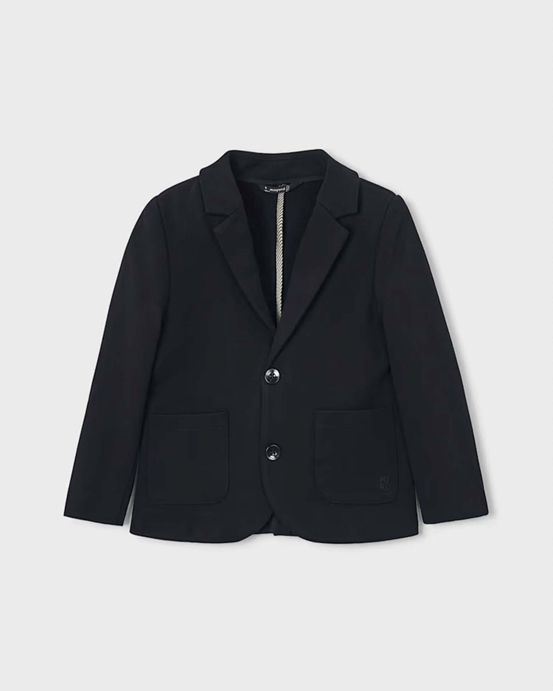Blazer Mayoral nero in misto viscosa con logo ricamato