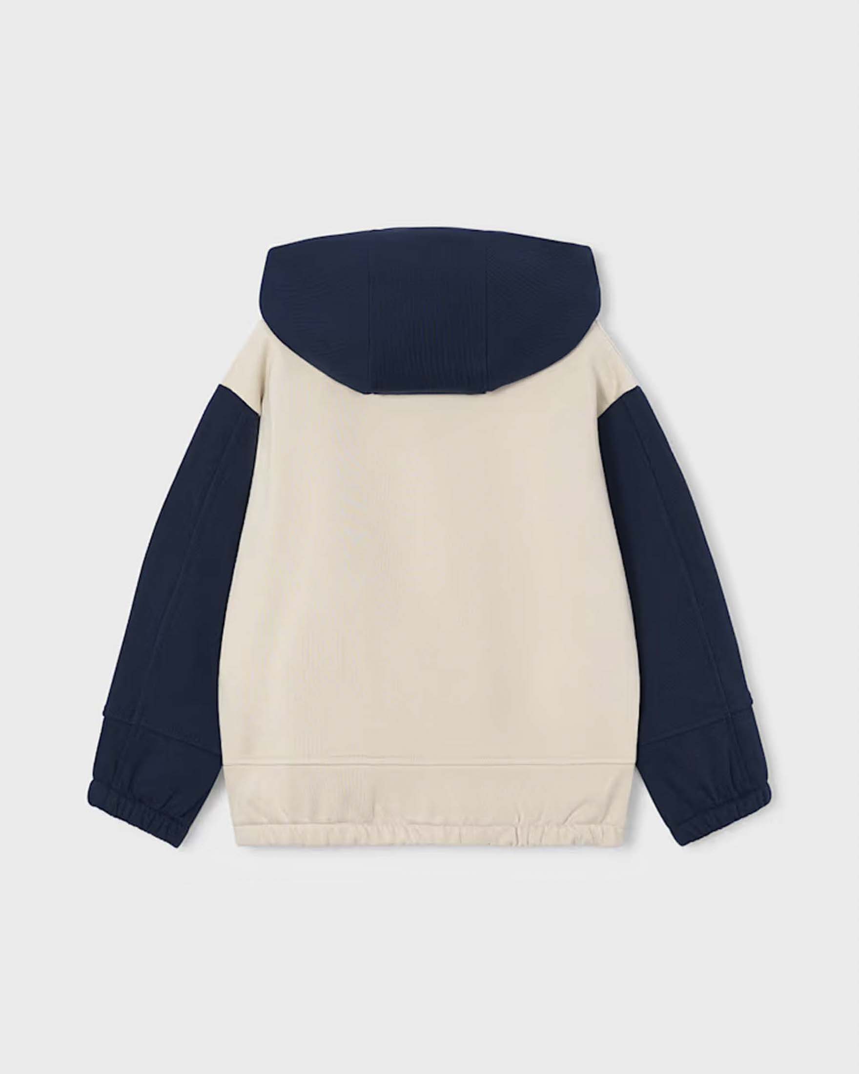 Felpa con cappuccio Mayoral bianca e blu in misto cotone con mezza zip e stampa image