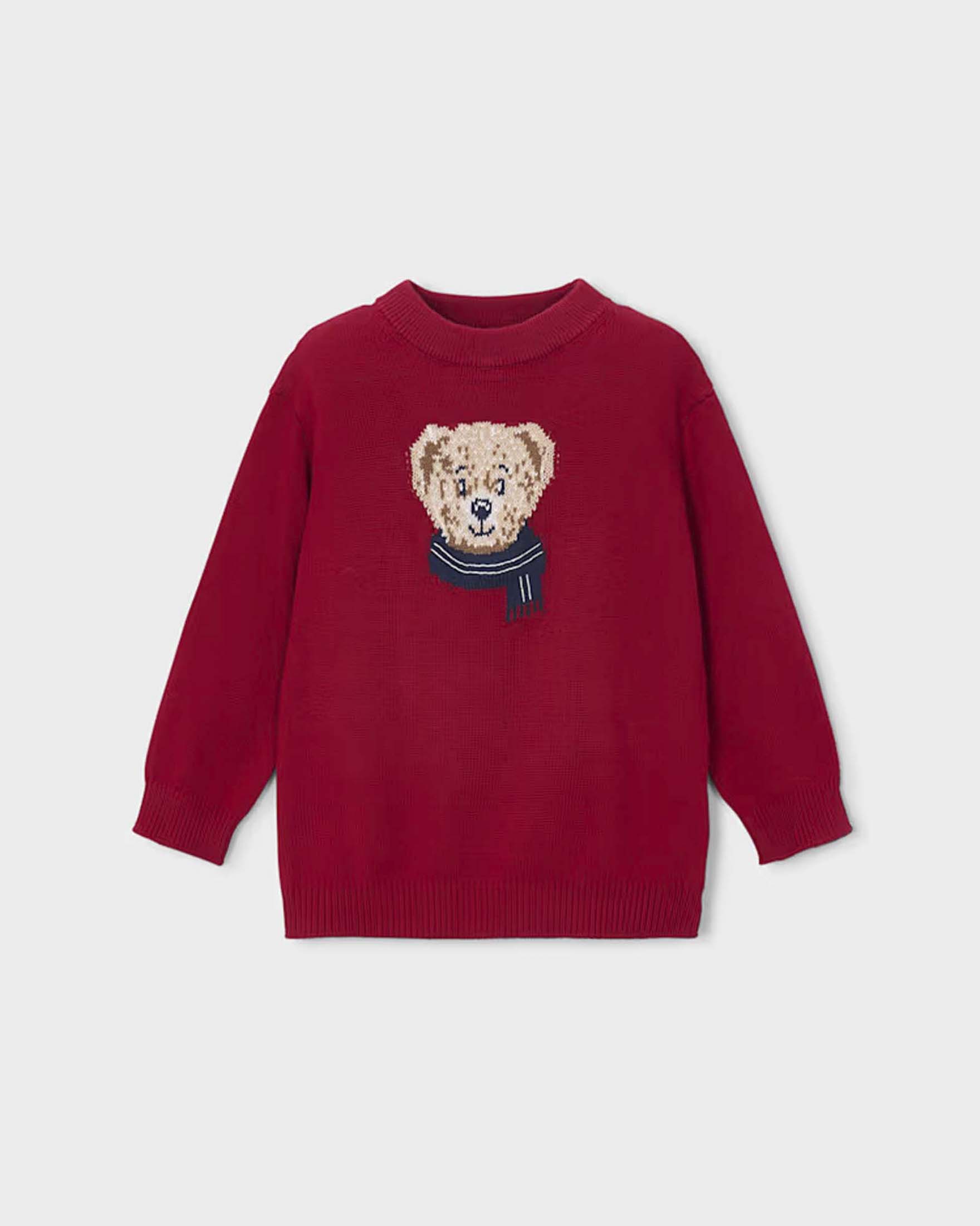 Maglione Mayoral rosso in misto cotone con il motivo di un orsetto