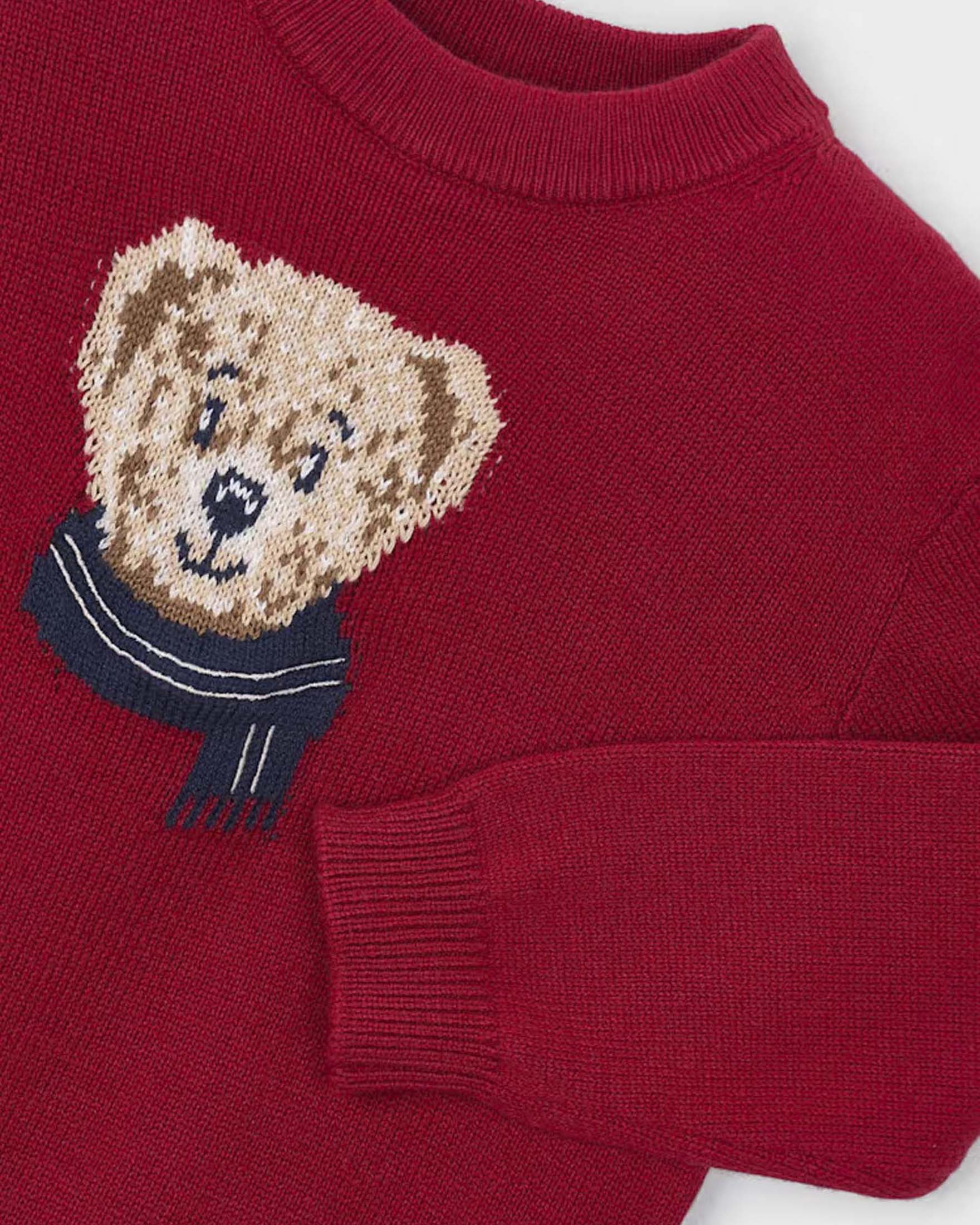 Maglione Mayoral rosso in misto cotone con il motivo di un orsetto image