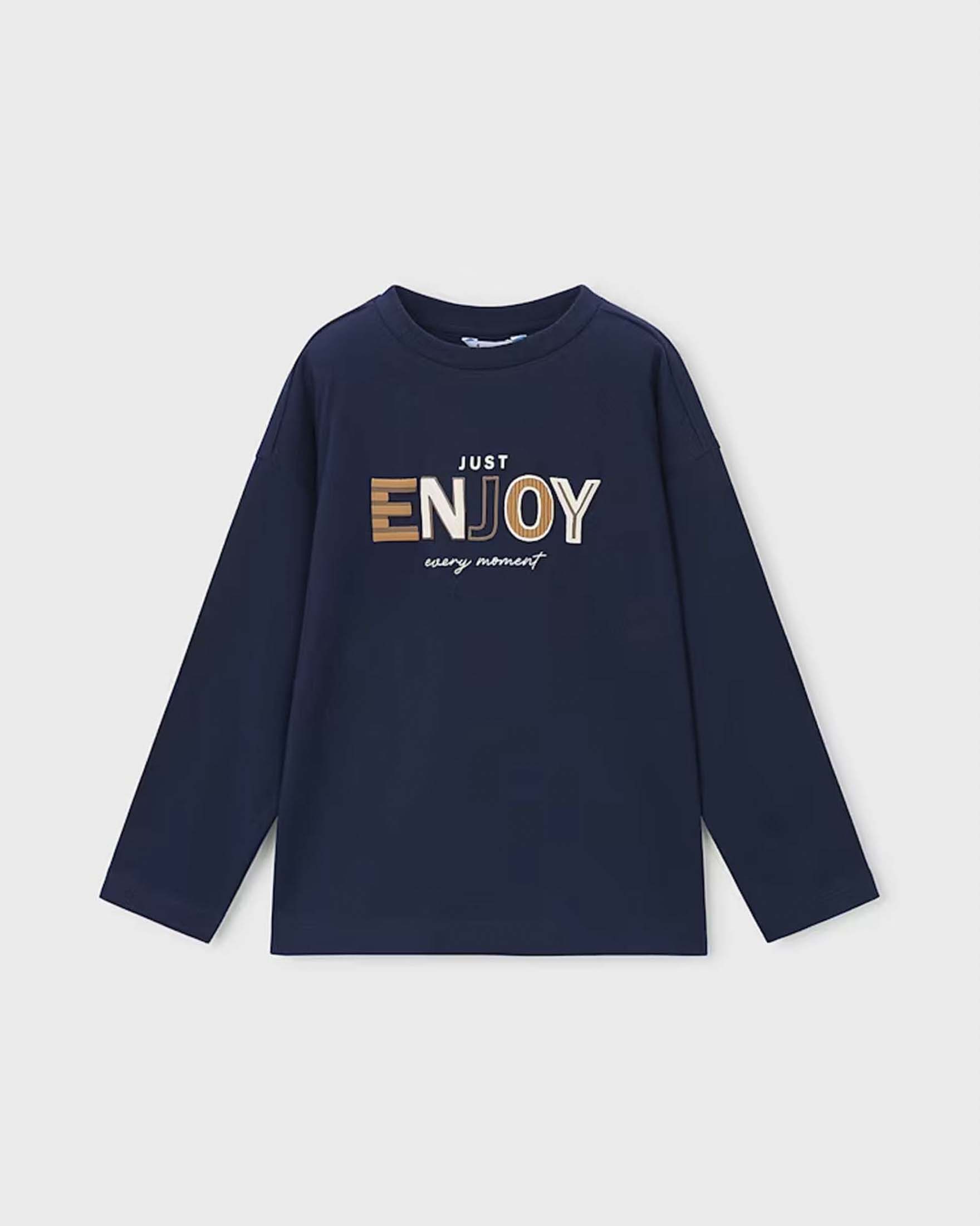 T-shirt manica lunga Mayoral blu scuro in cotone con stampa Enjoy