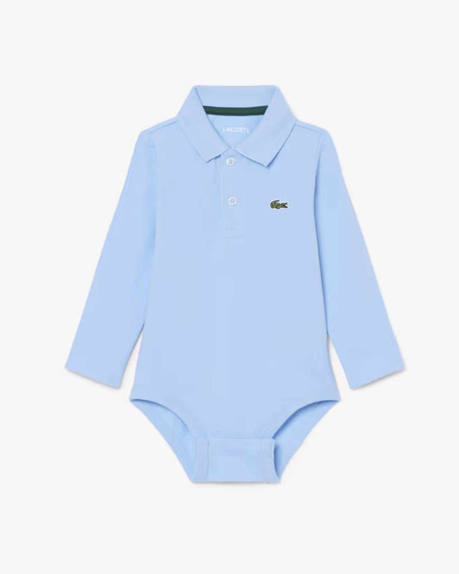 Body Lacoste azzurro modello polo a maniche lunghe in cotone stretch
