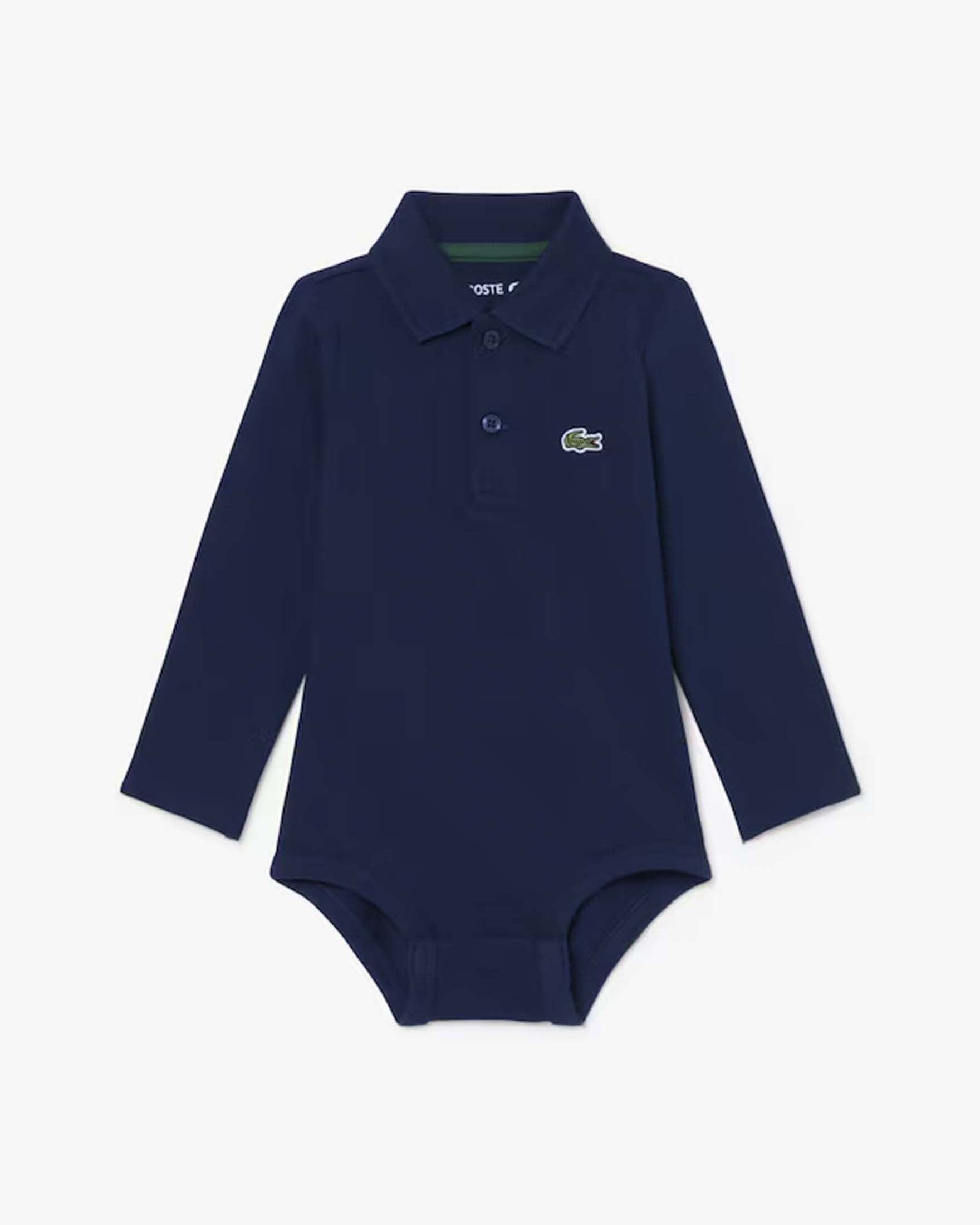 Body Lacoste blu modello polo a maniche lunghe in cotone stretch
