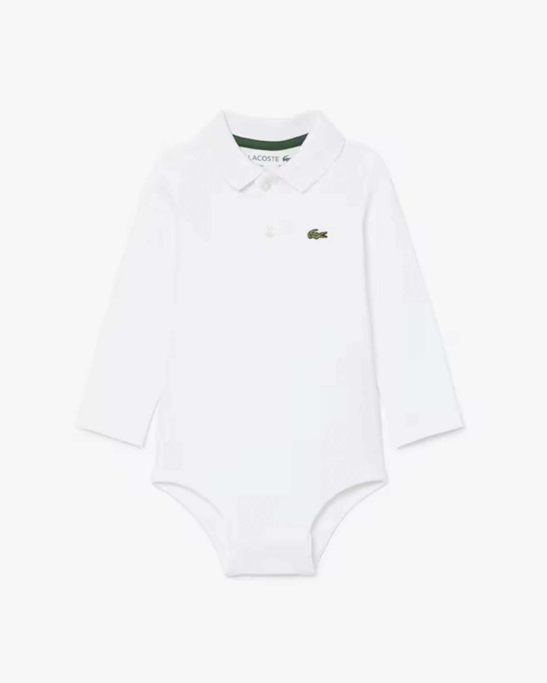 Body Lacoste bianco modello polo a maniche lunghe in cotone stretch