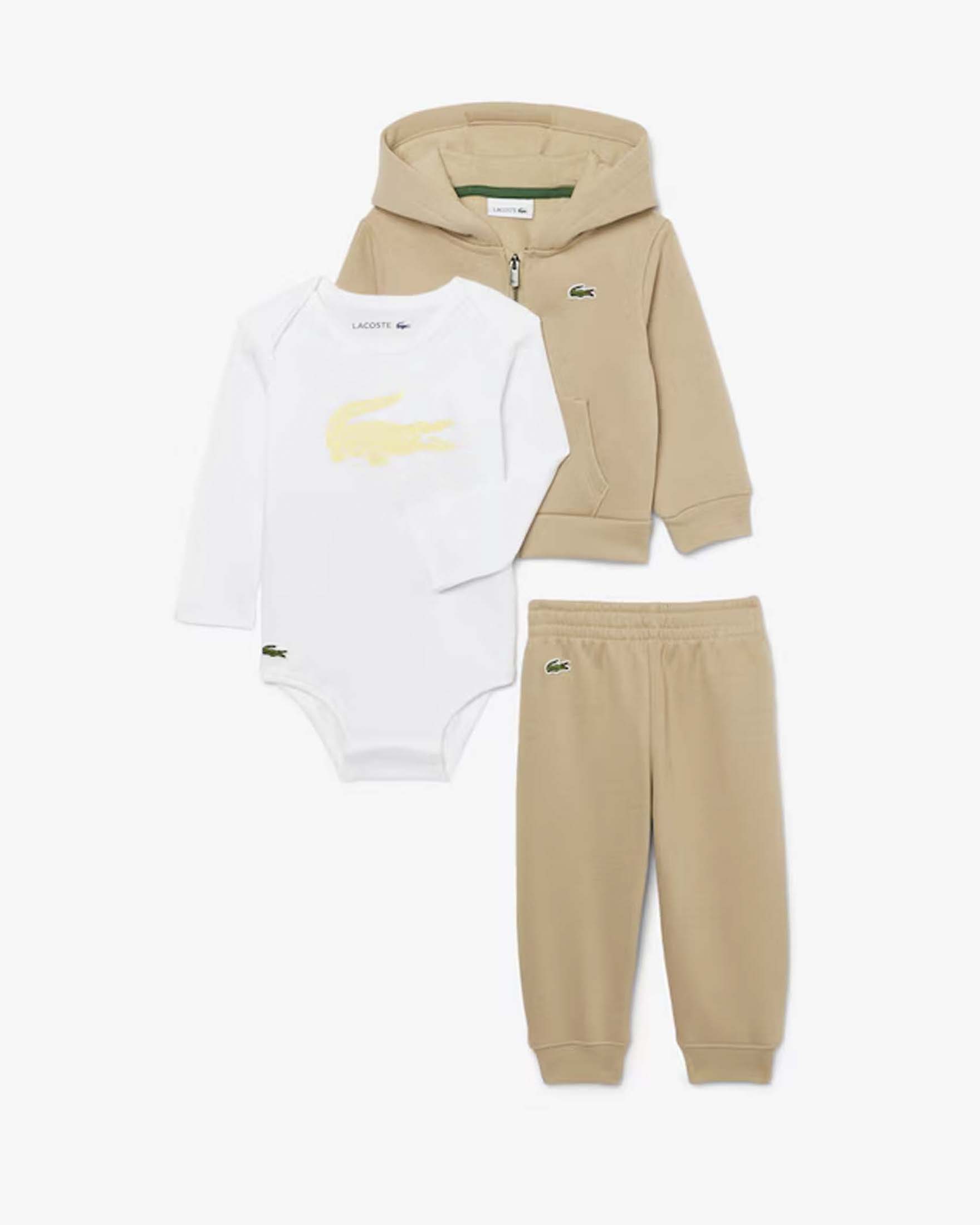 Completo tuta Lacoste beige in cotone stretch con body