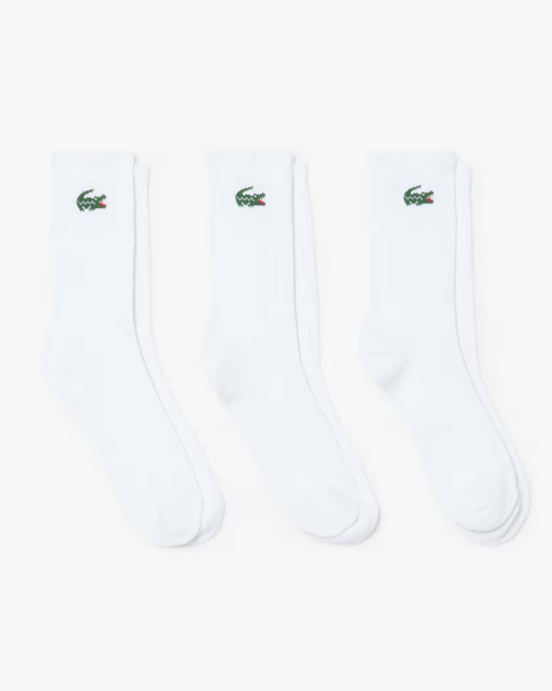 Set tre paia di calzini sportivi Lacoste bianchi in cotone stretch