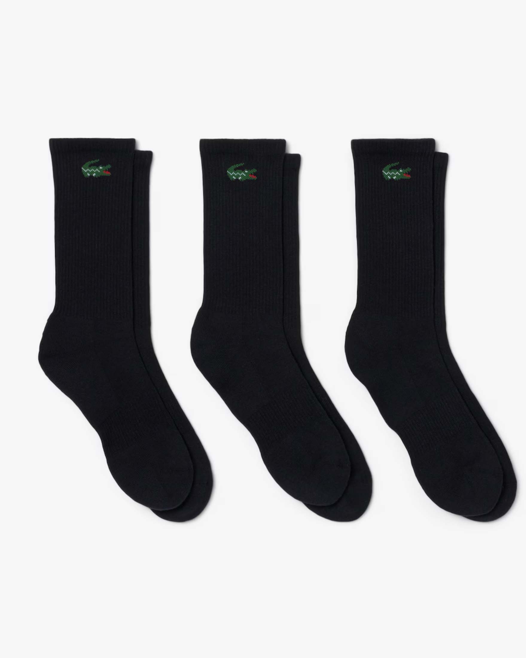 Set tre paia di calzini sportivi Lacoste neri in cotone stretch