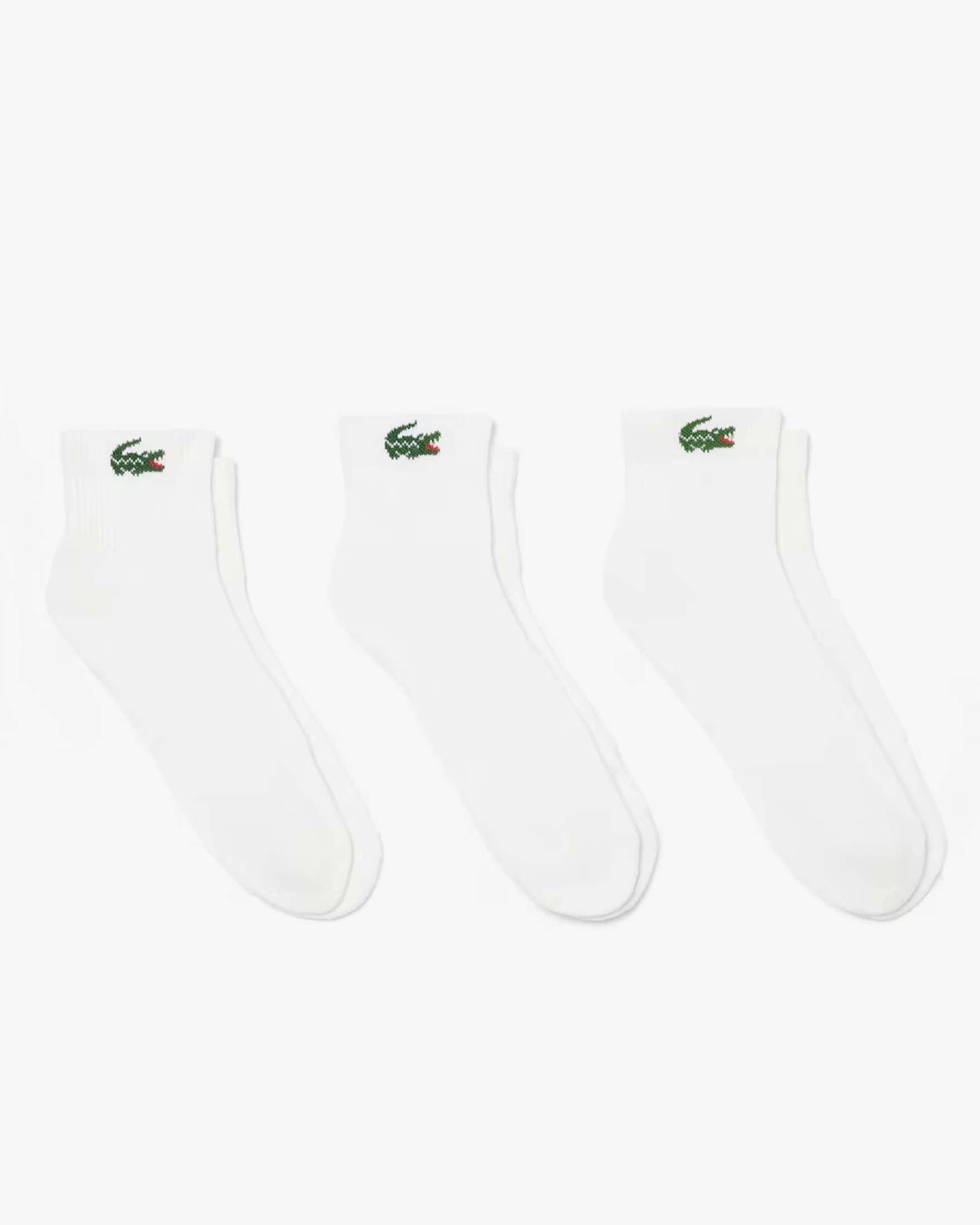 Set tre paia di calzini corti Lacoste bianchi in cotone stretch