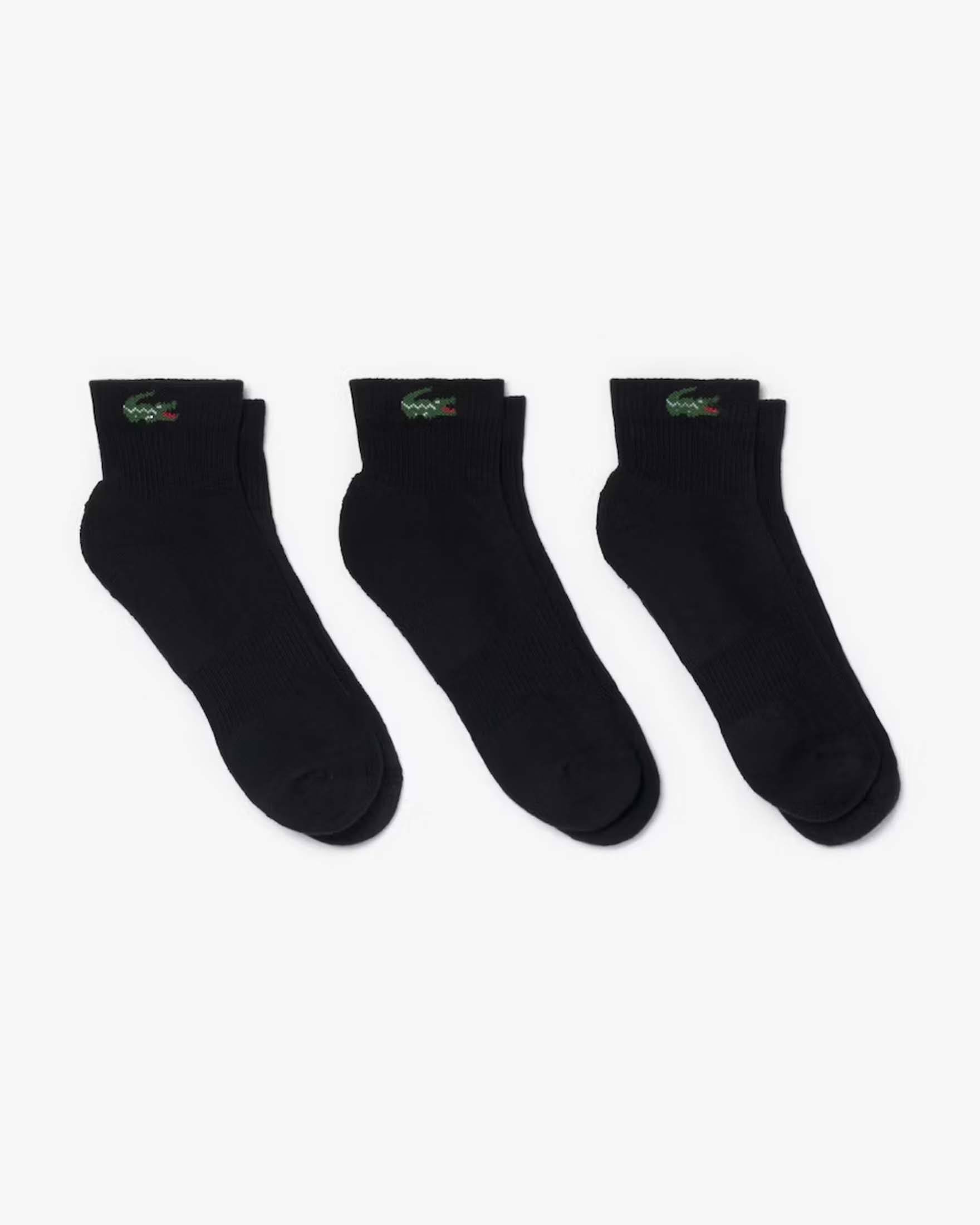 Set tre paia di calzini corti Lacoste neri in cotone stretch