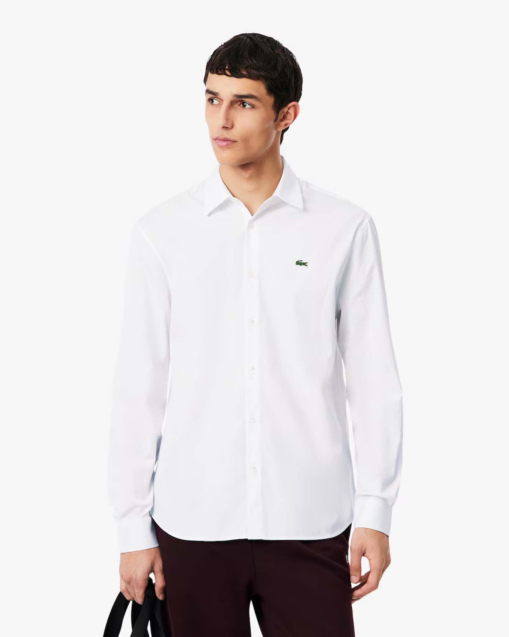 Camicia regular fit Lacoste bianca in cotone pinpoint
