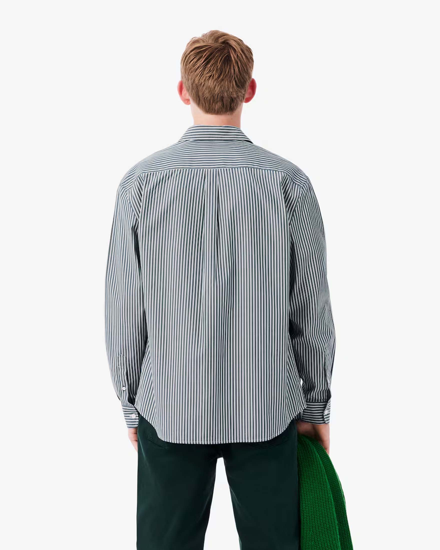 Camicia regular fit Lacoste a righe verdi e bianche in cotone pinpoint image