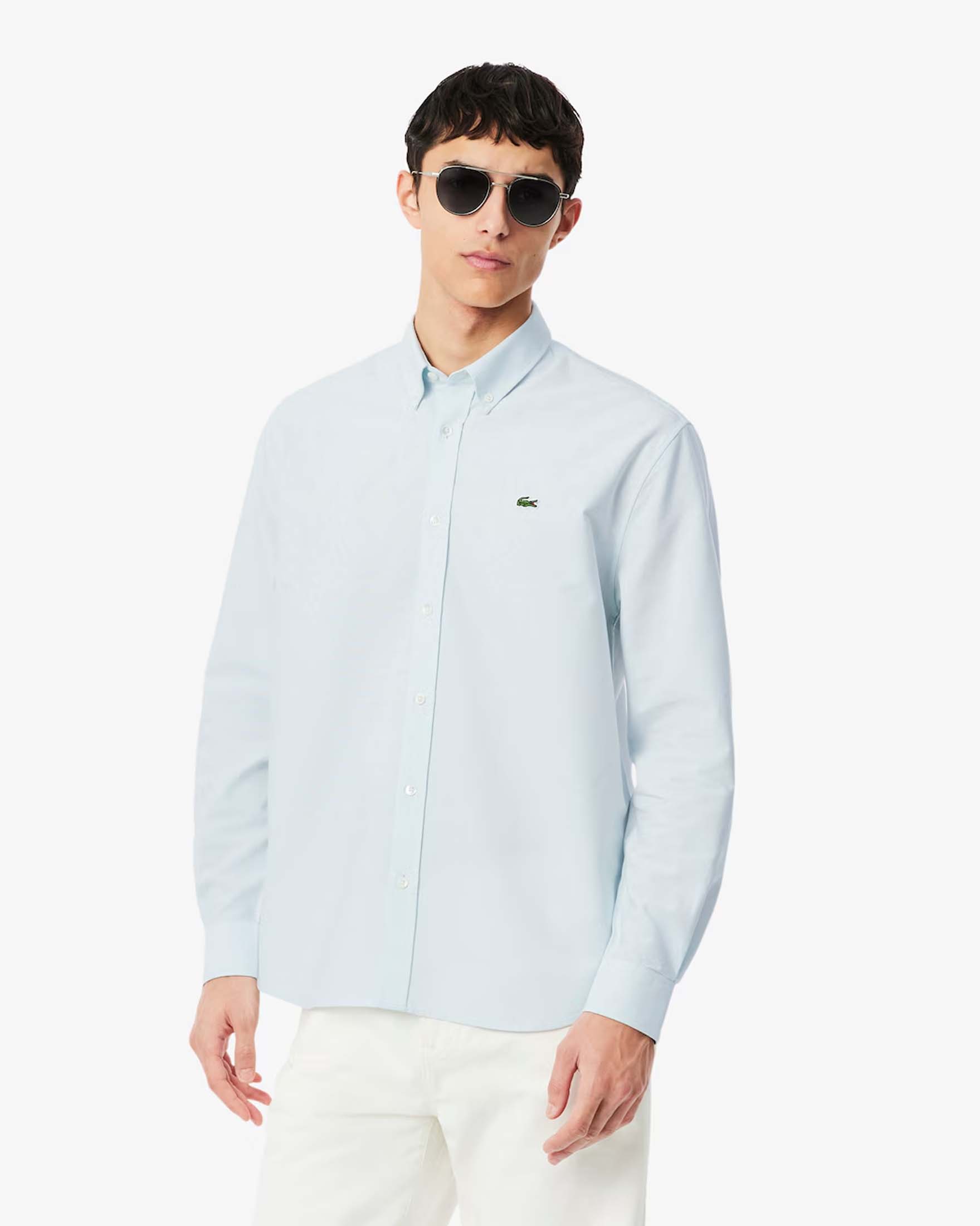 Camicia button down regular fit Lacoste azzurra in cotone Oxford
