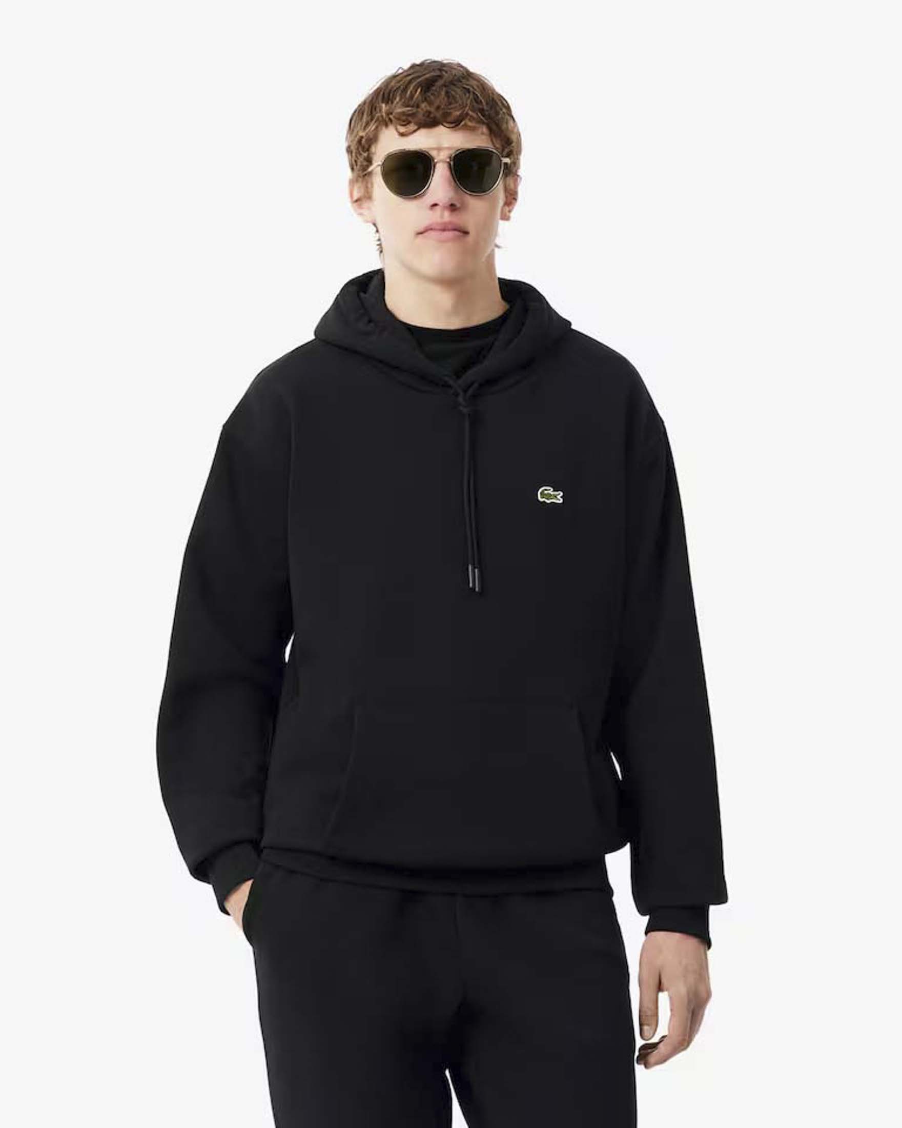 Felpa con cappuccio Lacoste nera in cotone felpato