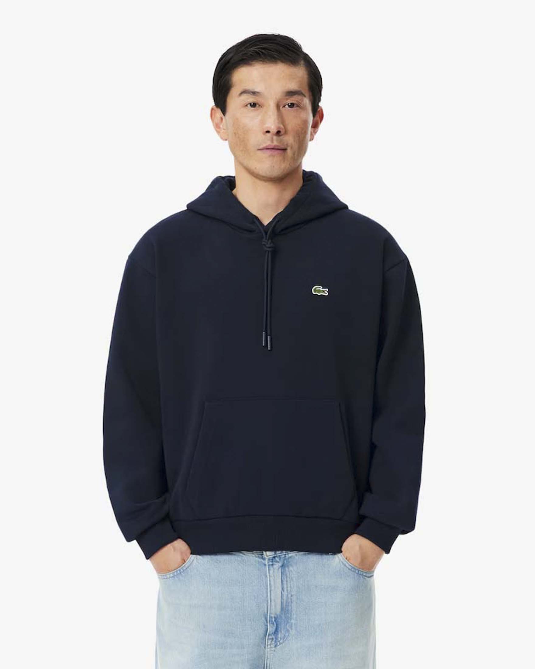 Felpa con cappuccio Lacoste blu in cotone felpato
