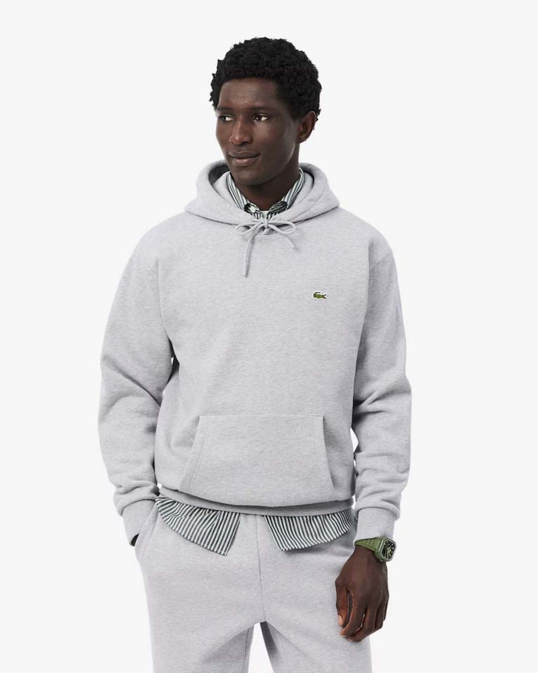 Felpa con cappuccio Lacoste grigia in cotone felpato