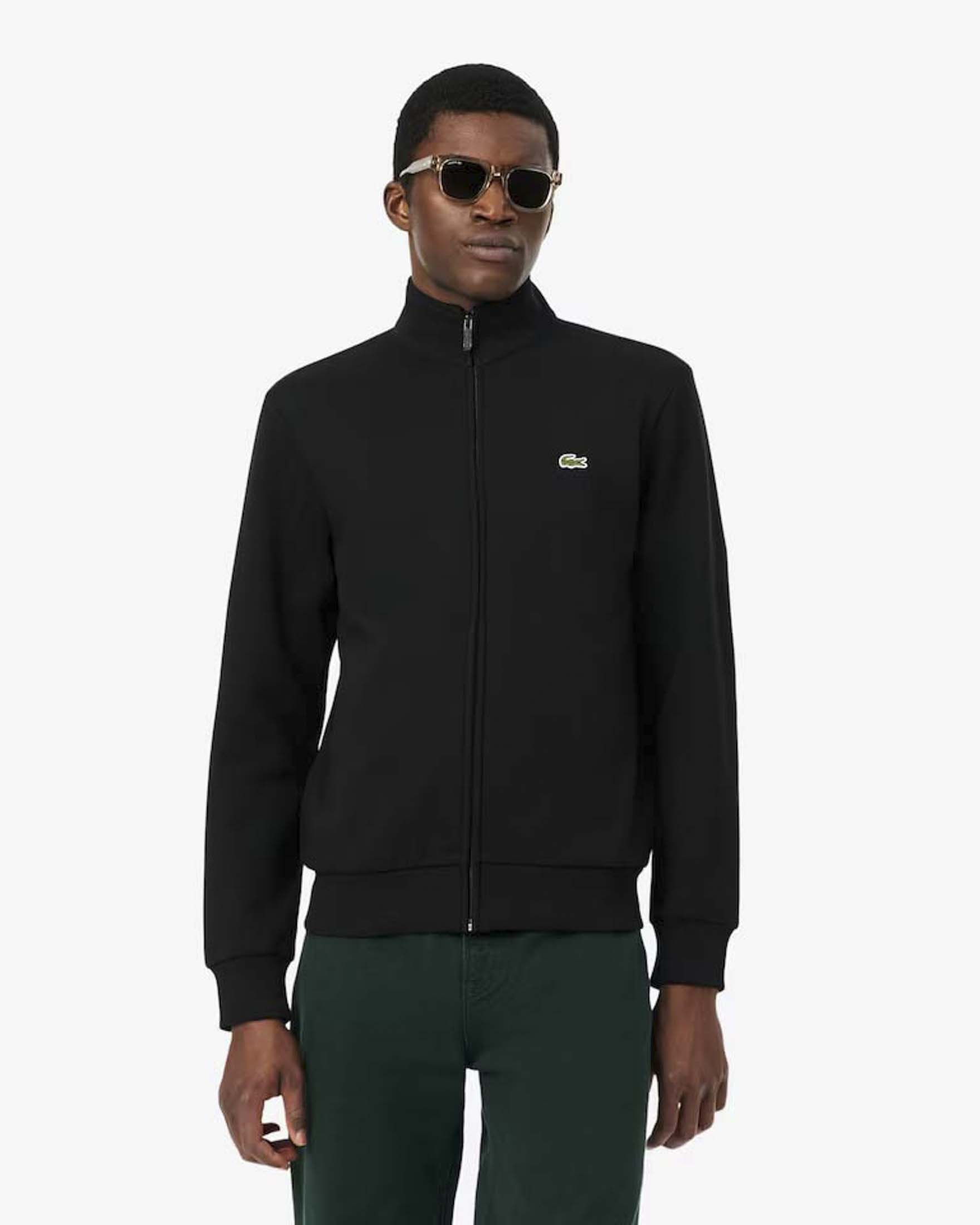 Felpa full zip Lacoste nera in cotone felpato