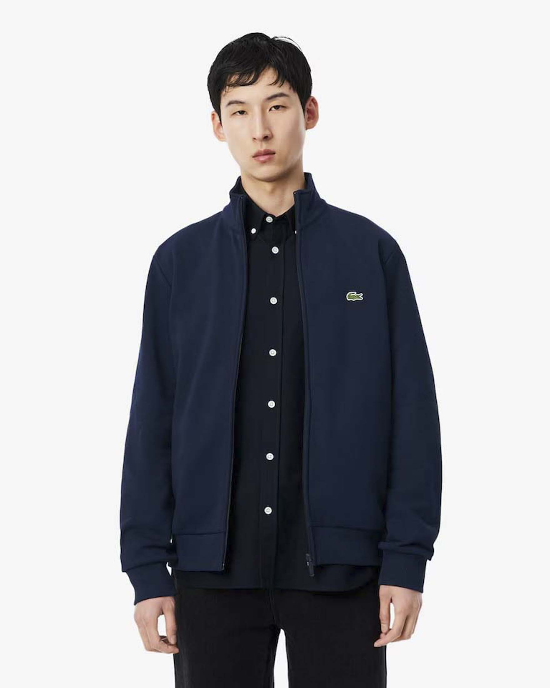 Felpa full zip Lacoste blu in cotone felpato