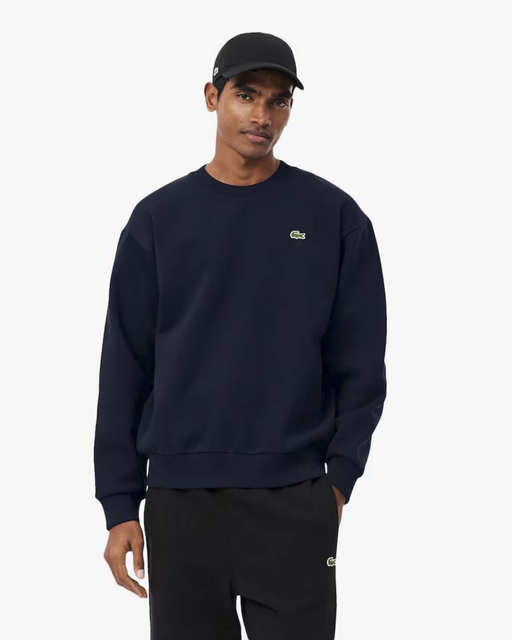 Felpa girocollo Lacoste blu in cotone felpato