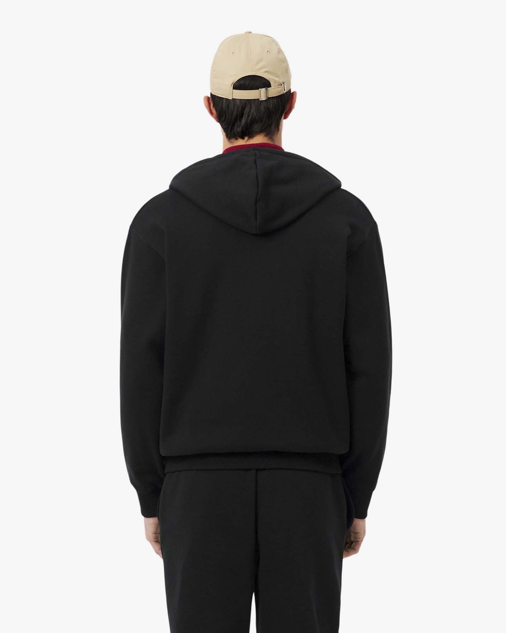 Felpa con cappuccio e zip Lacoste nera in cotone felpato image