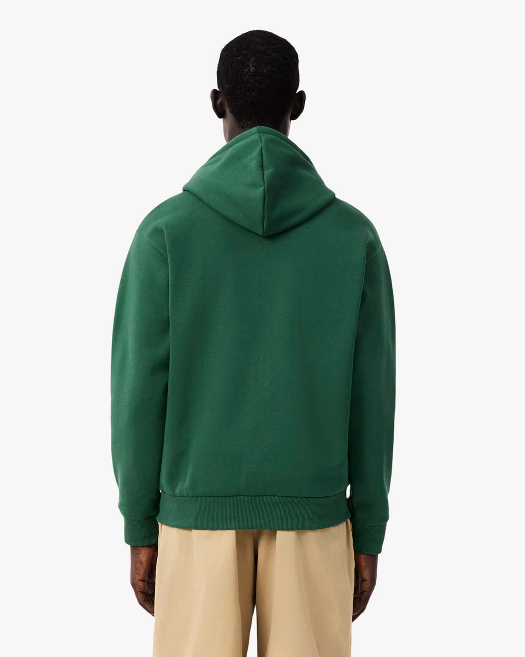 Felpa con cappuccio e zip Lacoste verde in cotone felpato image