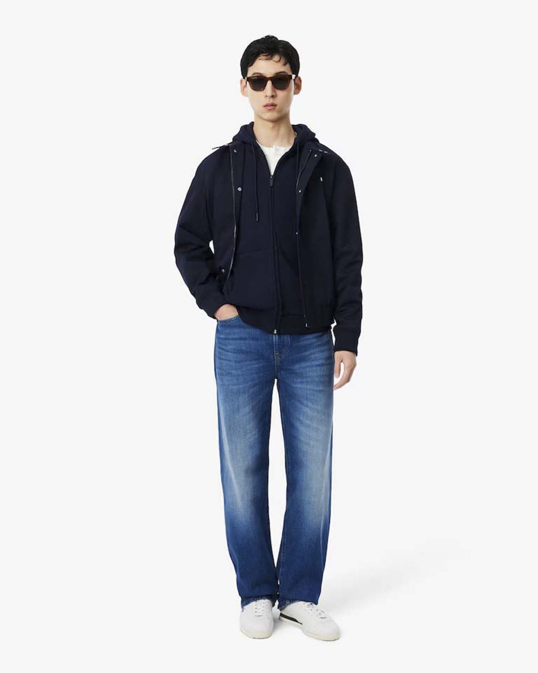 Felpa con cappuccio e zip Lacoste blu in cotone felpato
