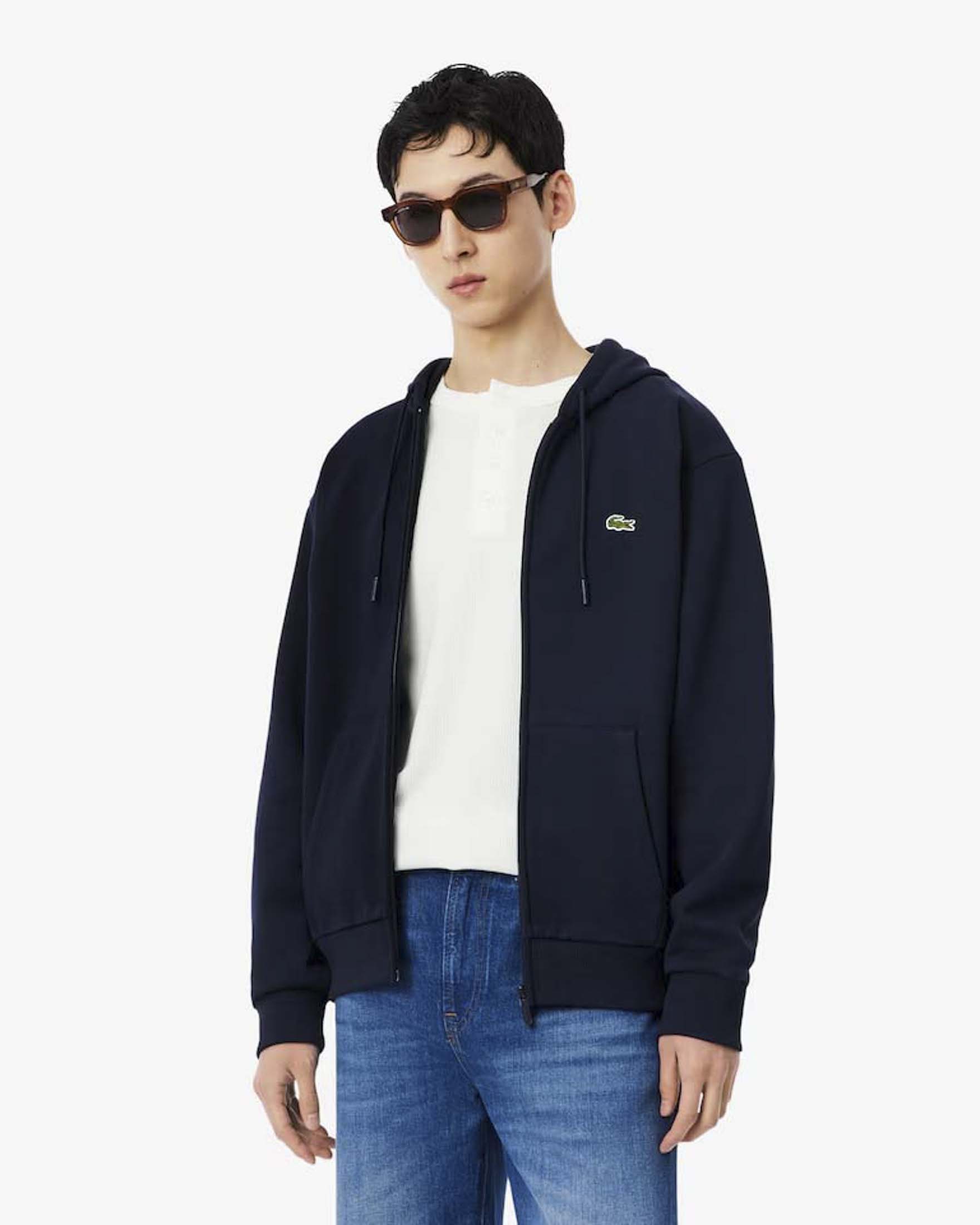Felpa con cappuccio e zip Lacoste blu in cotone felpato image