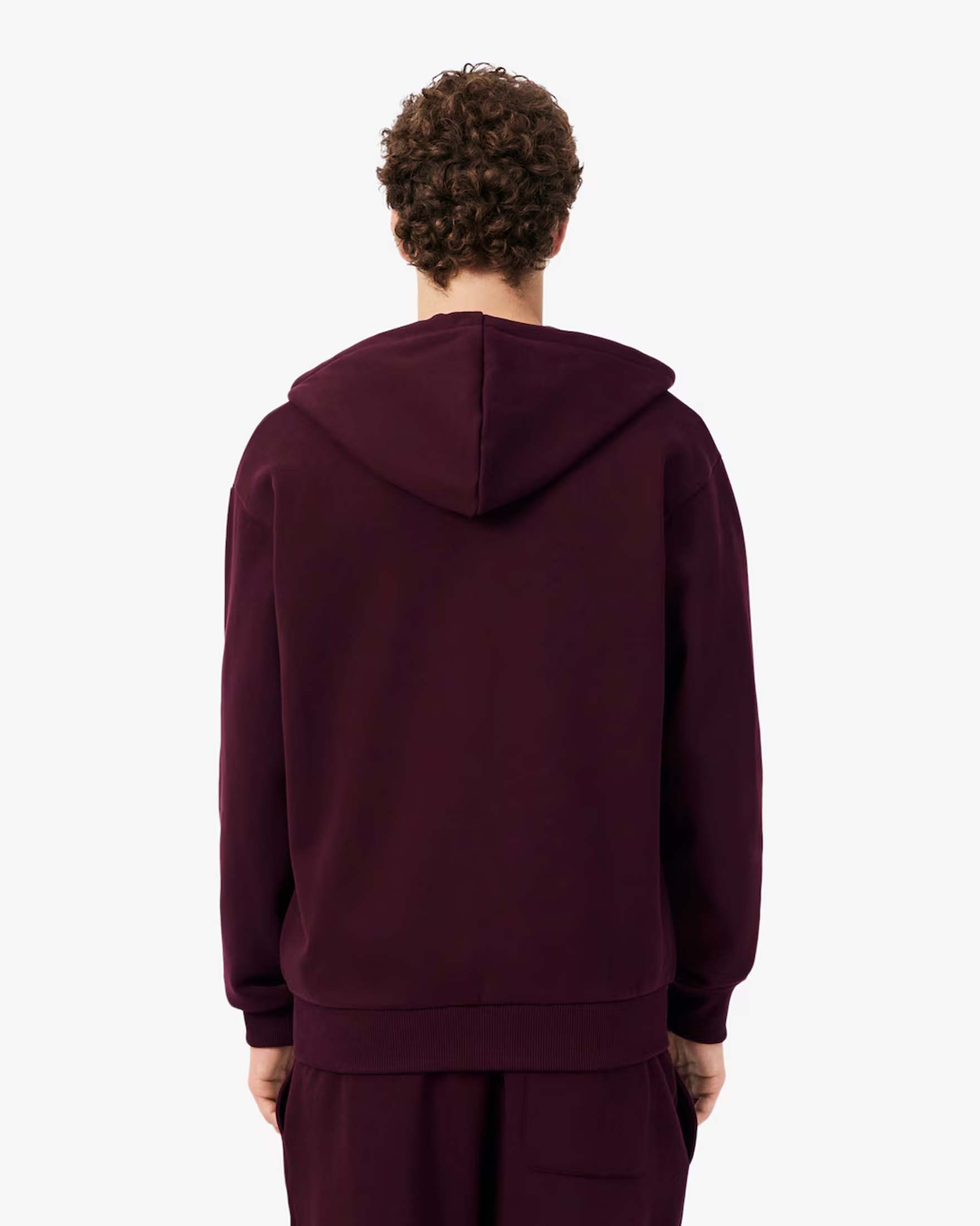 Felpa con cappuccio e zip Lacoste bordeaux in cotone felpato image