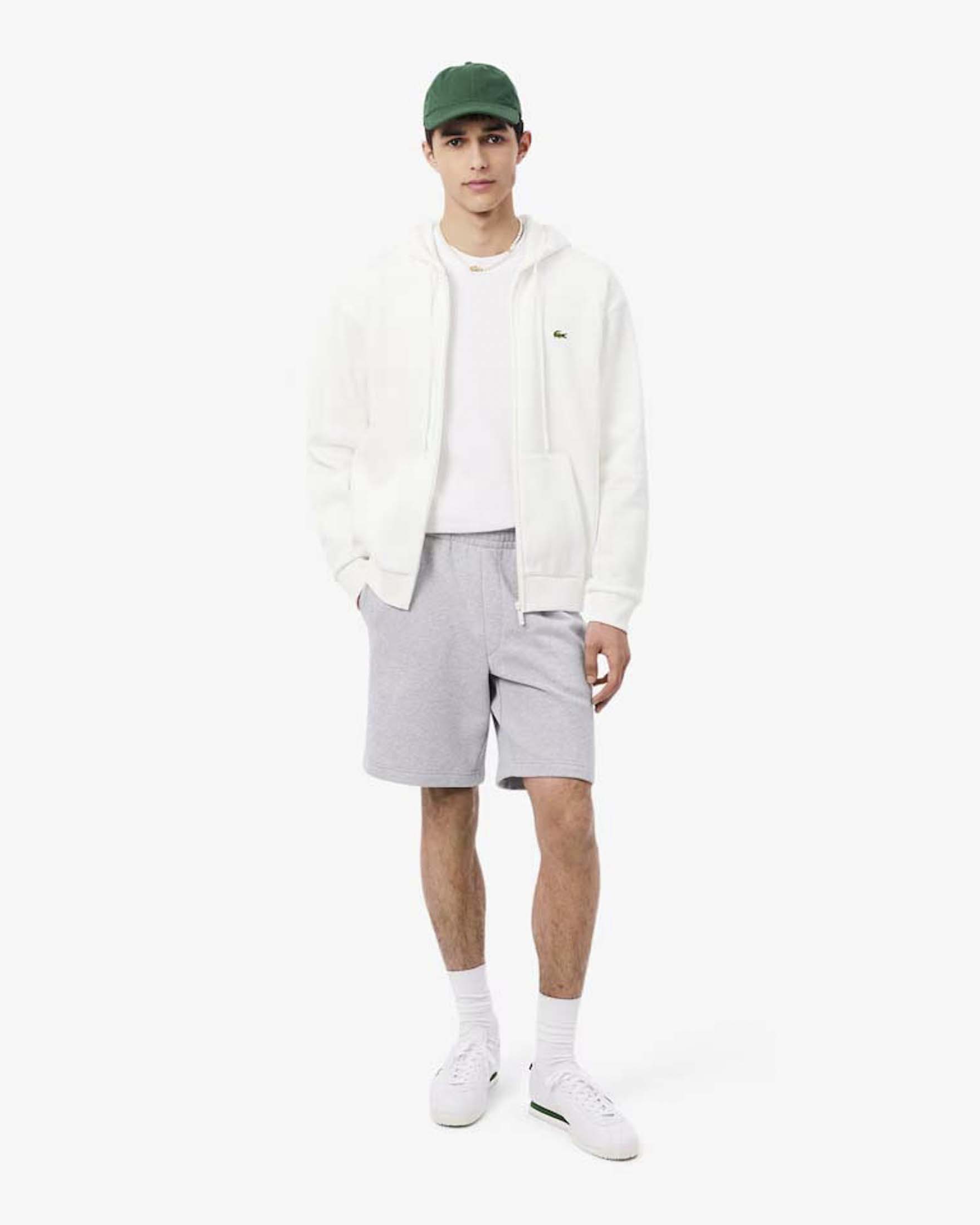 Felpa con cappuccio e zip Lacoste panna in cotone felpato