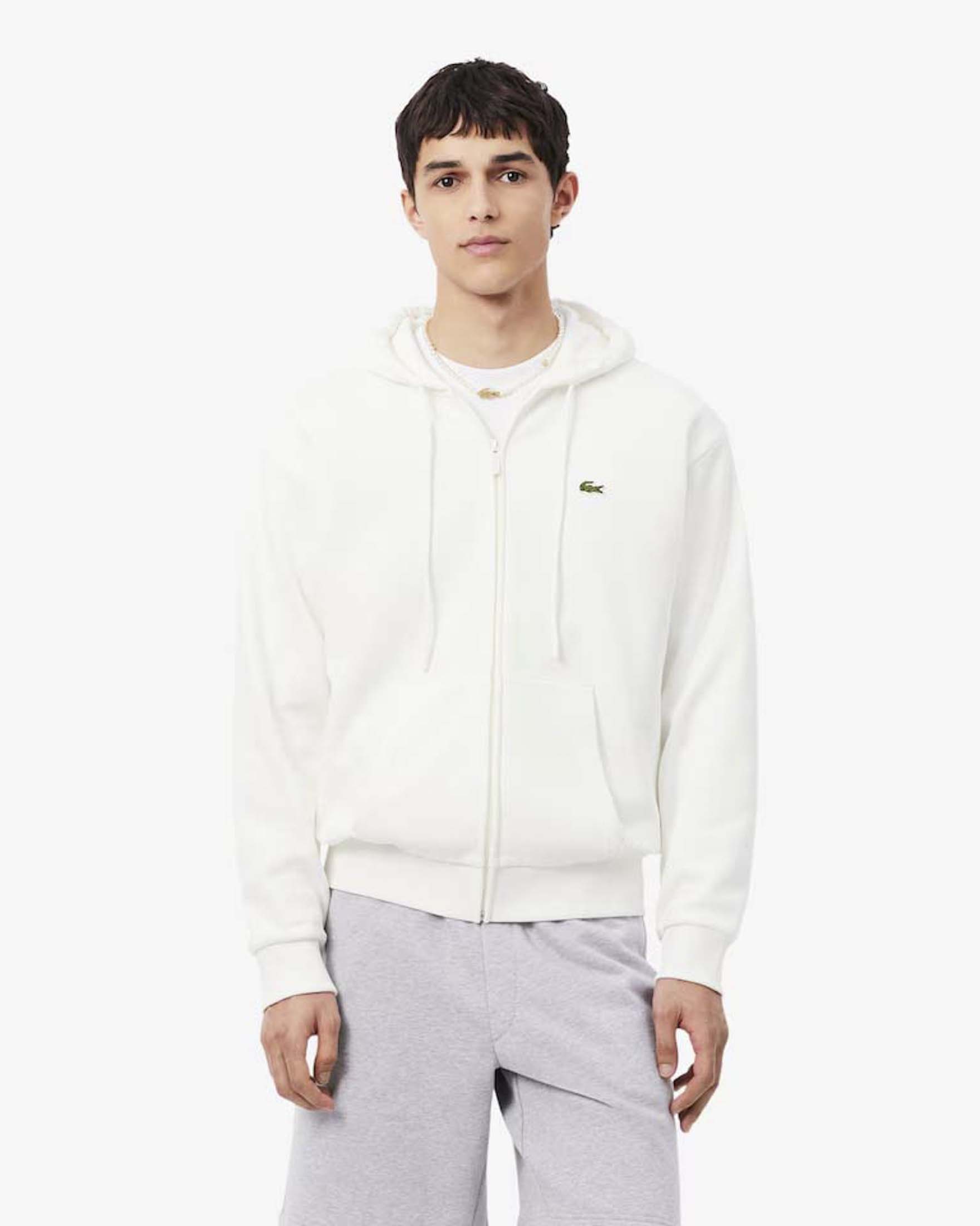 Felpa con cappuccio e zip Lacoste panna in cotone felpato image