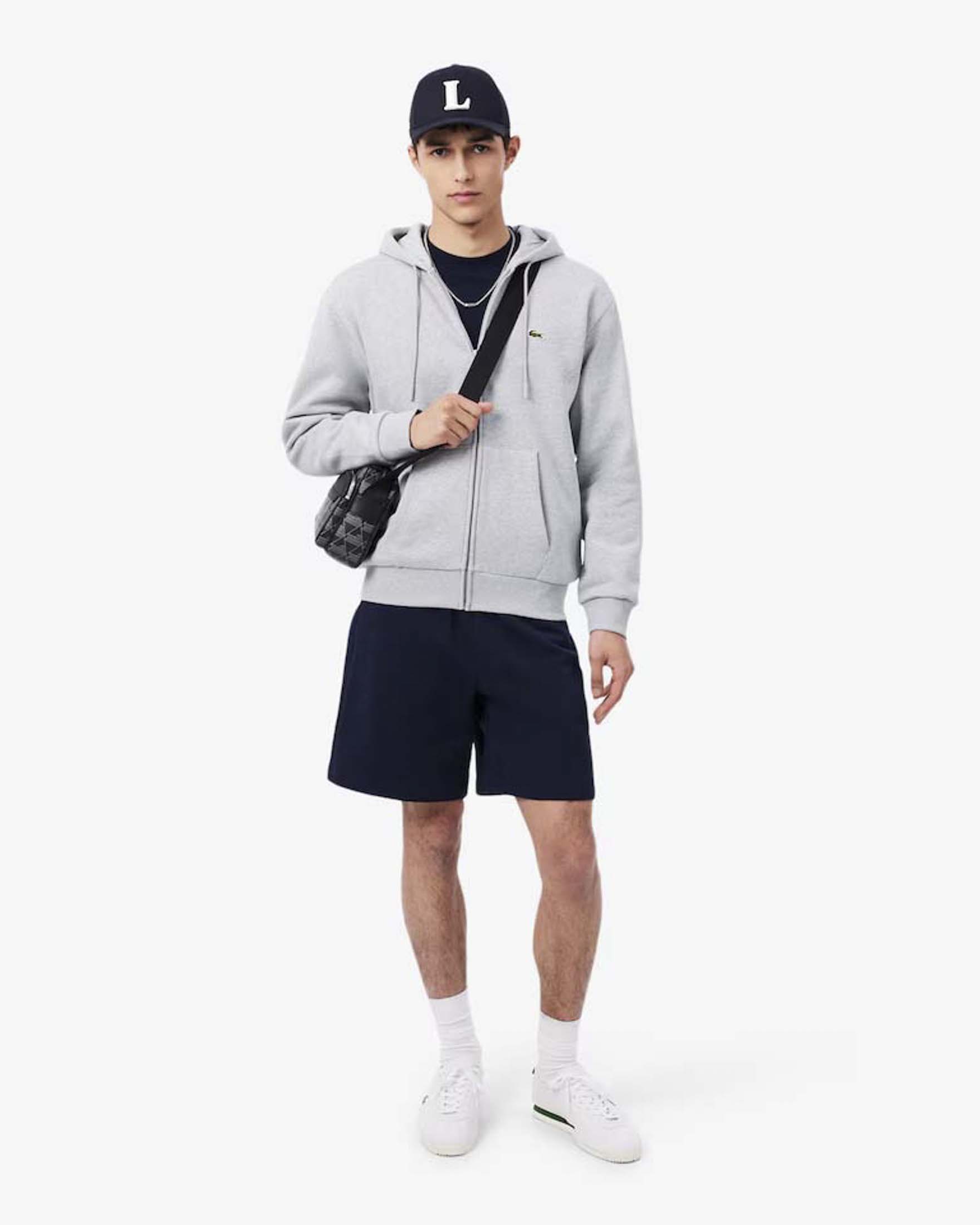 Felpa con cappuccio e zip Lacoste grigia in cotone felpato