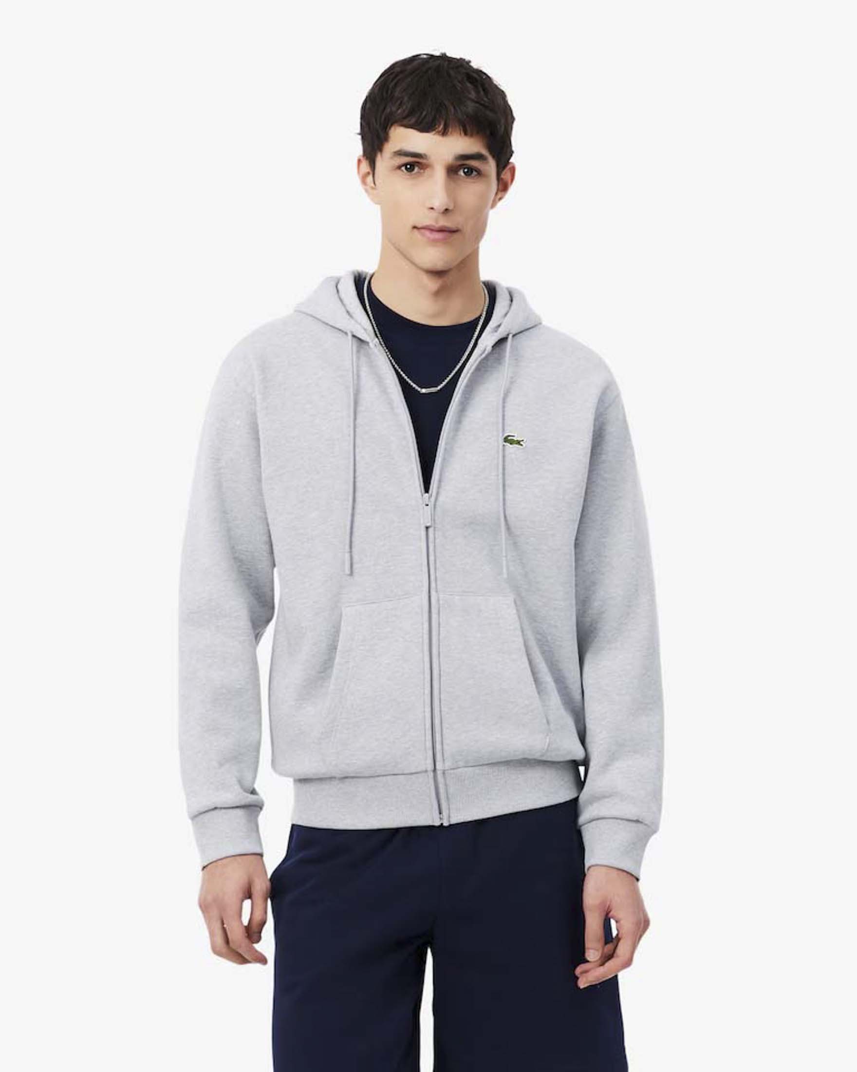 Felpa con cappuccio e zip Lacoste grigia in cotone felpato image