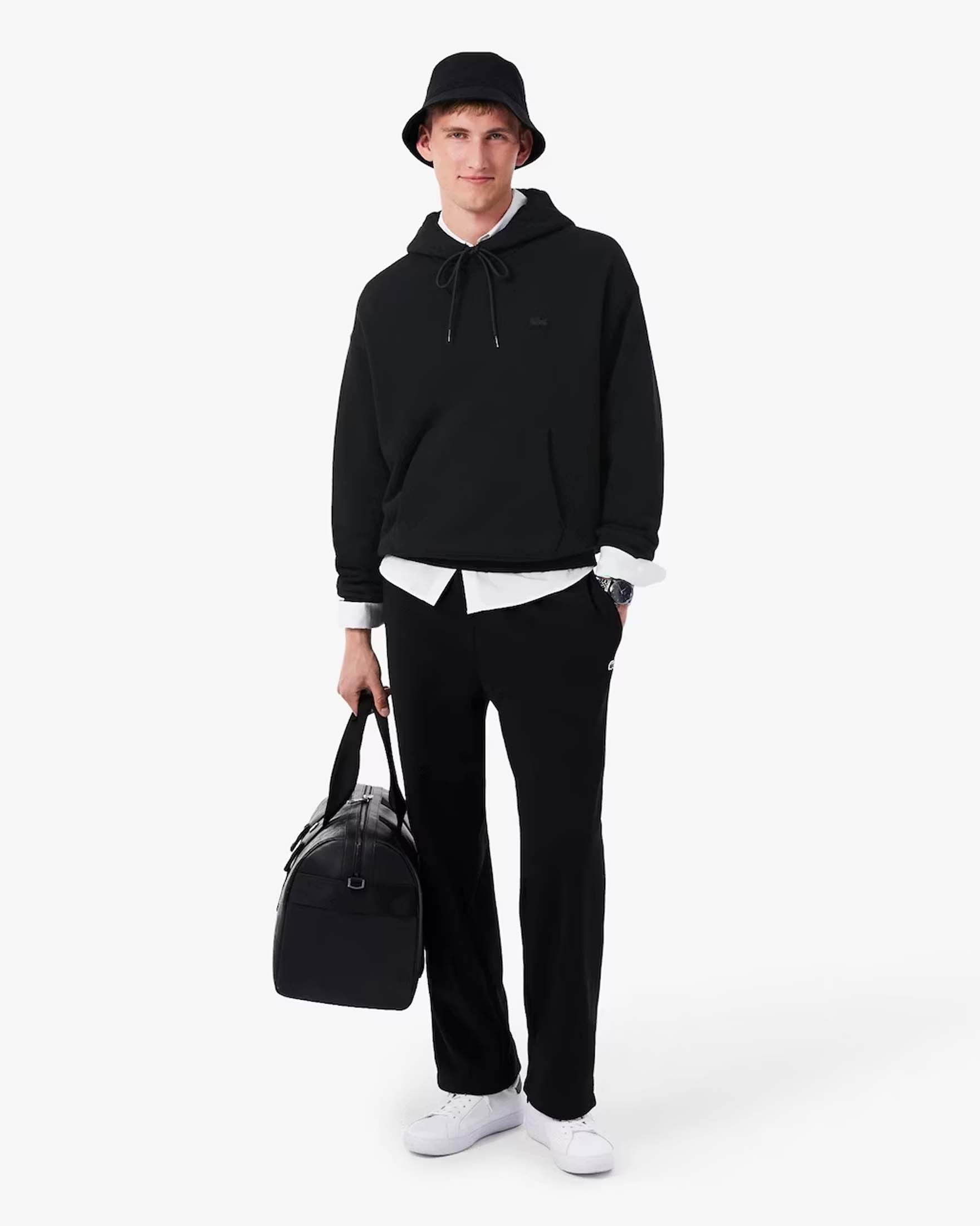 Felpa Lacoste loose-fit nera con cappuccio e tasche a marsupio