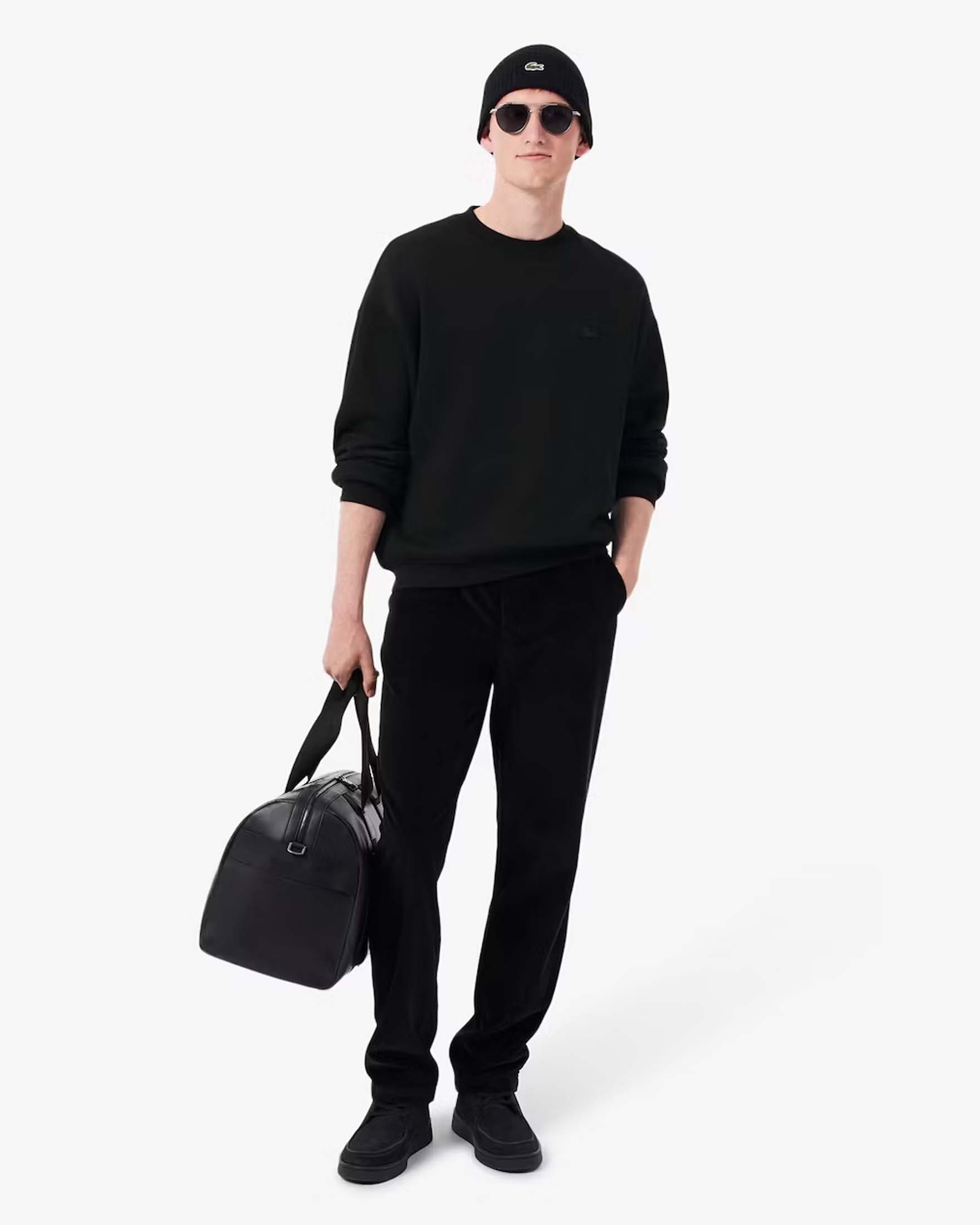 Felpa girocollo Lacoste loose-fit nera con logo tono su tono
