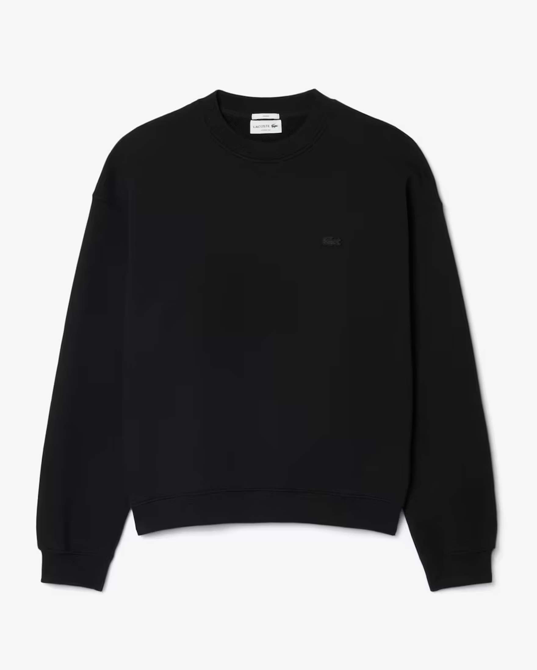 Felpa girocollo Lacoste loose-fit nera con logo tono su tono image