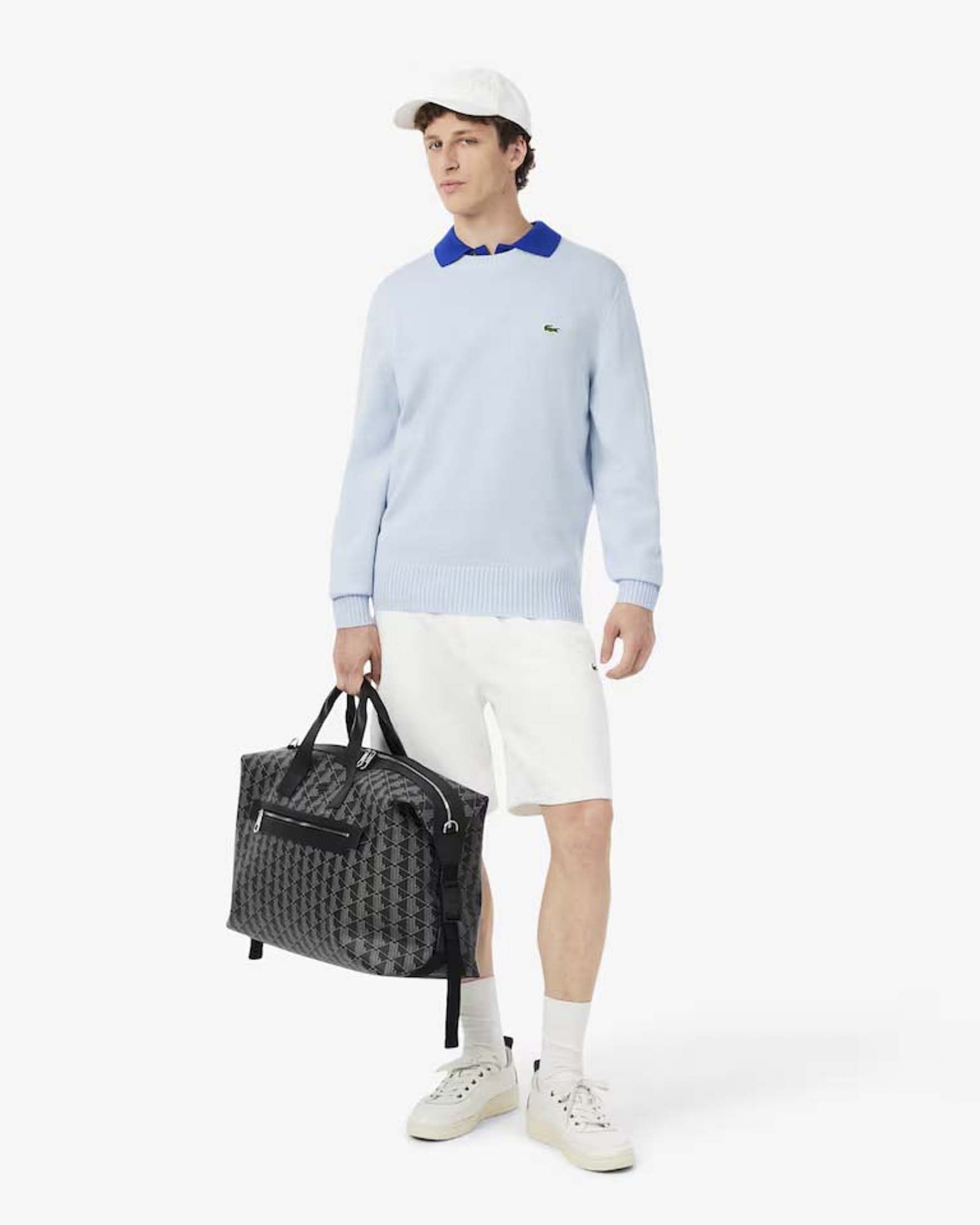 Maglia girocollo Lacoste azzurra in lambswool di pura lana