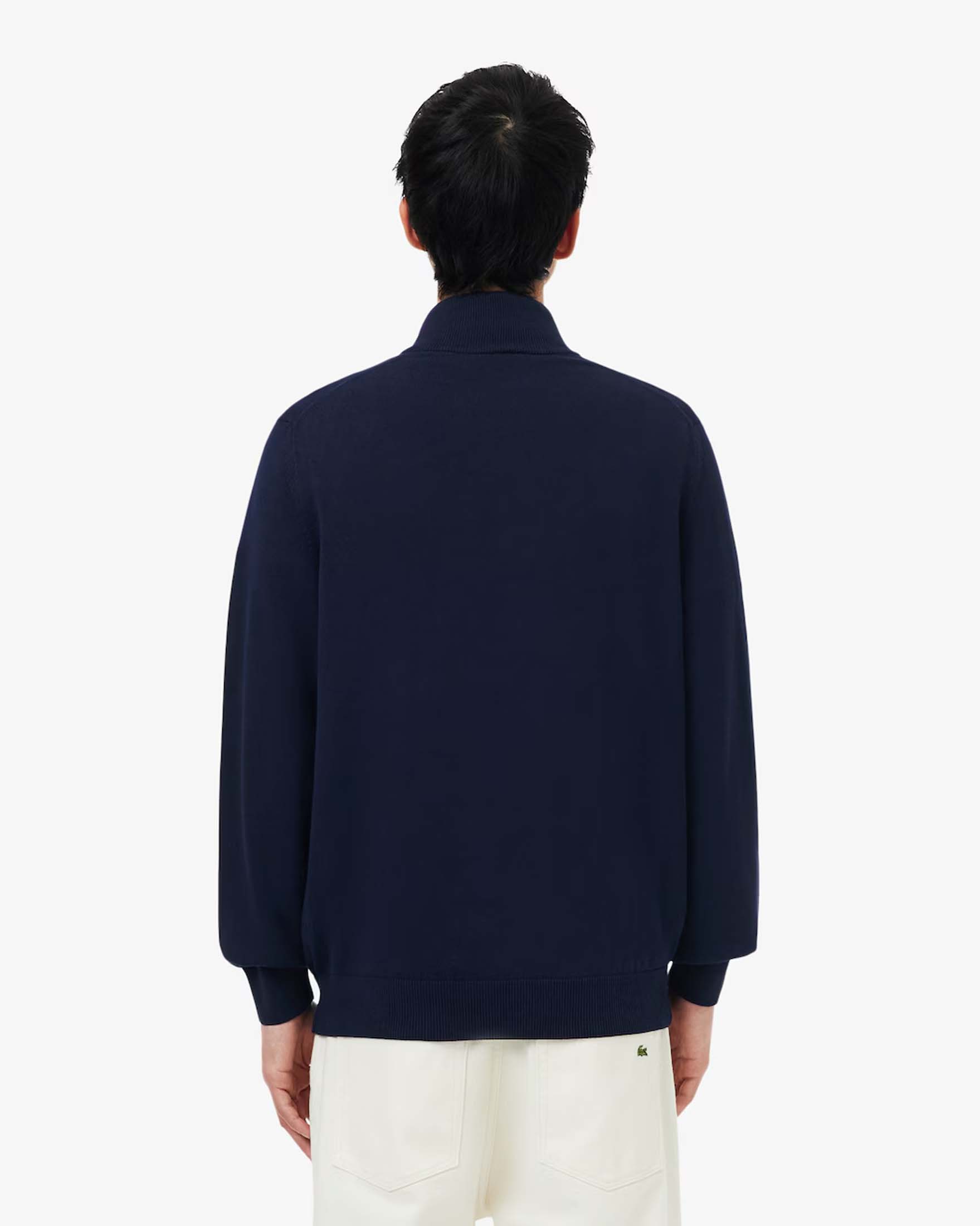 Maglione con mezza zip Lacoste blu in jersey di cotone biologico image